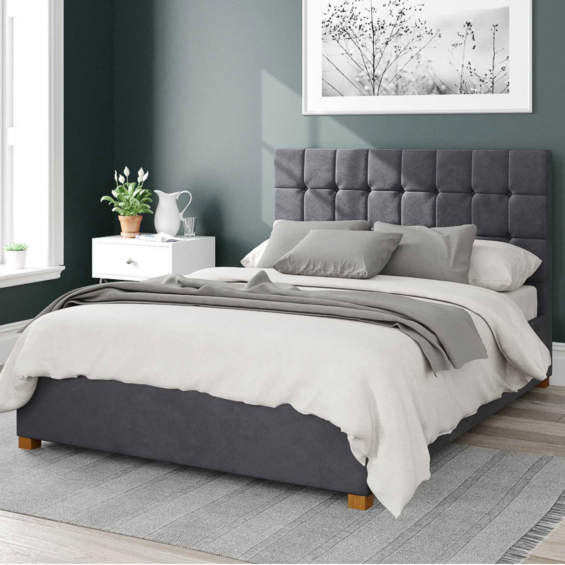 Sinatra Plush Velvet Ottoman Bed Grey