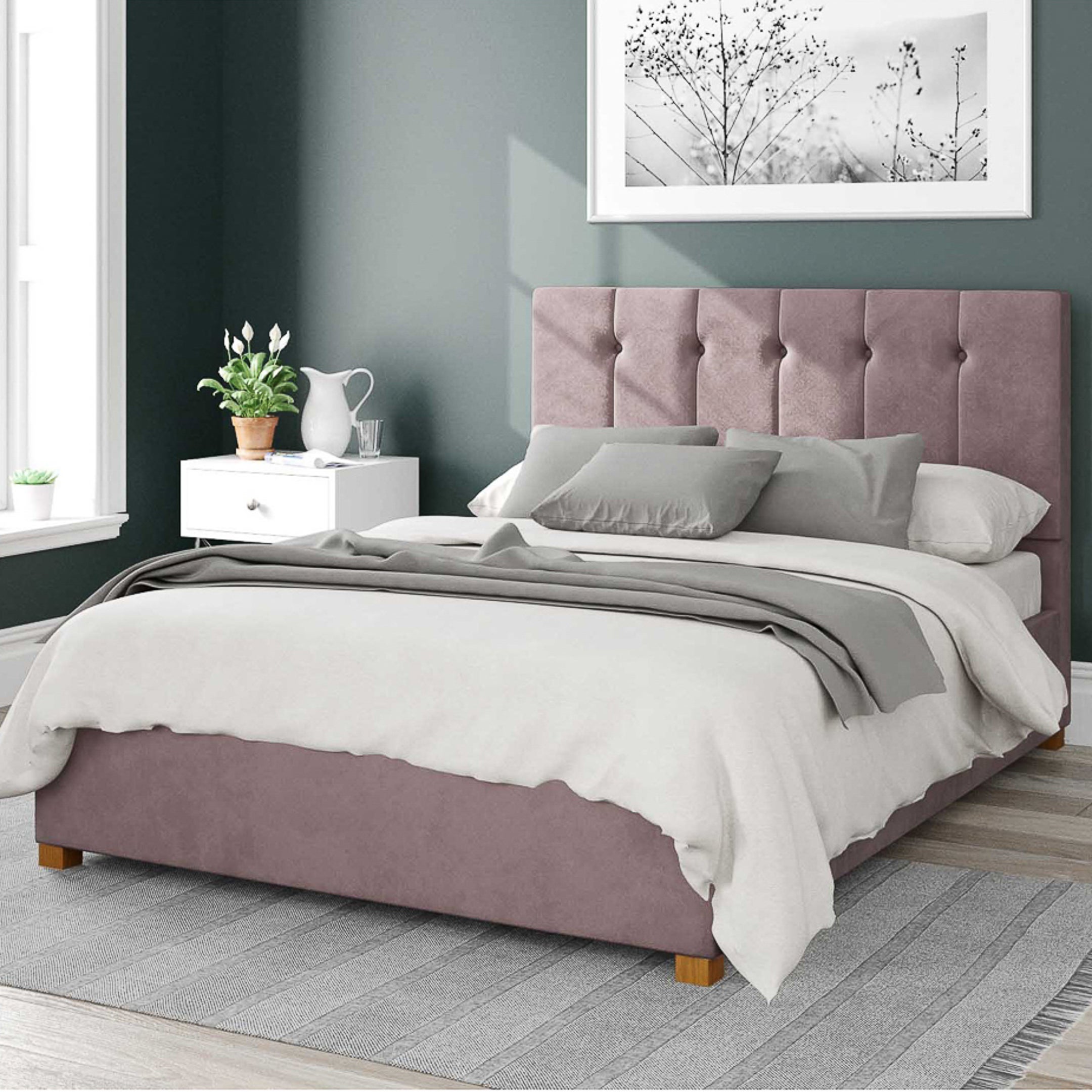 Hepburn Plush Velvet Ottoman Bed Frame Blush Pink