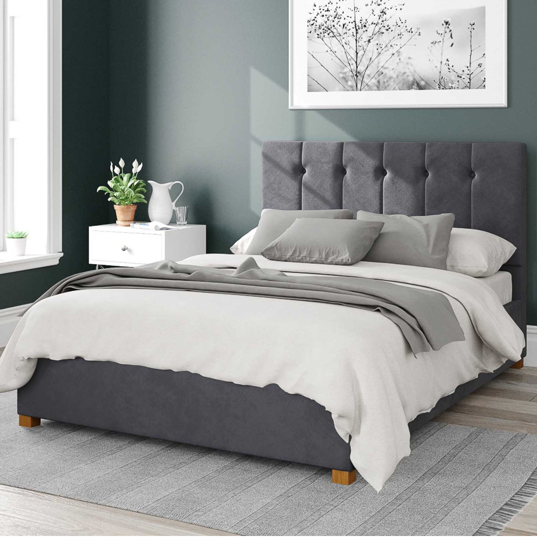 Hepburn Plush Velvet Ottoman Bed Frame Steel