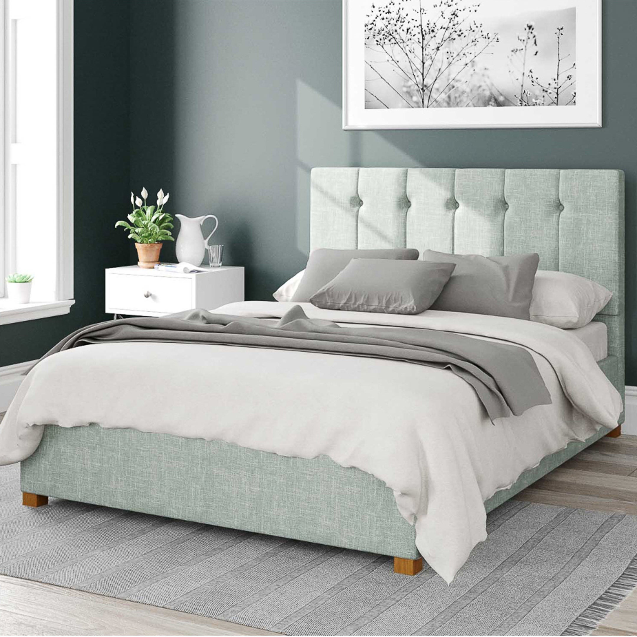 Hepburn Pure Pastel Cotton Ottoman Bed Frame Blue