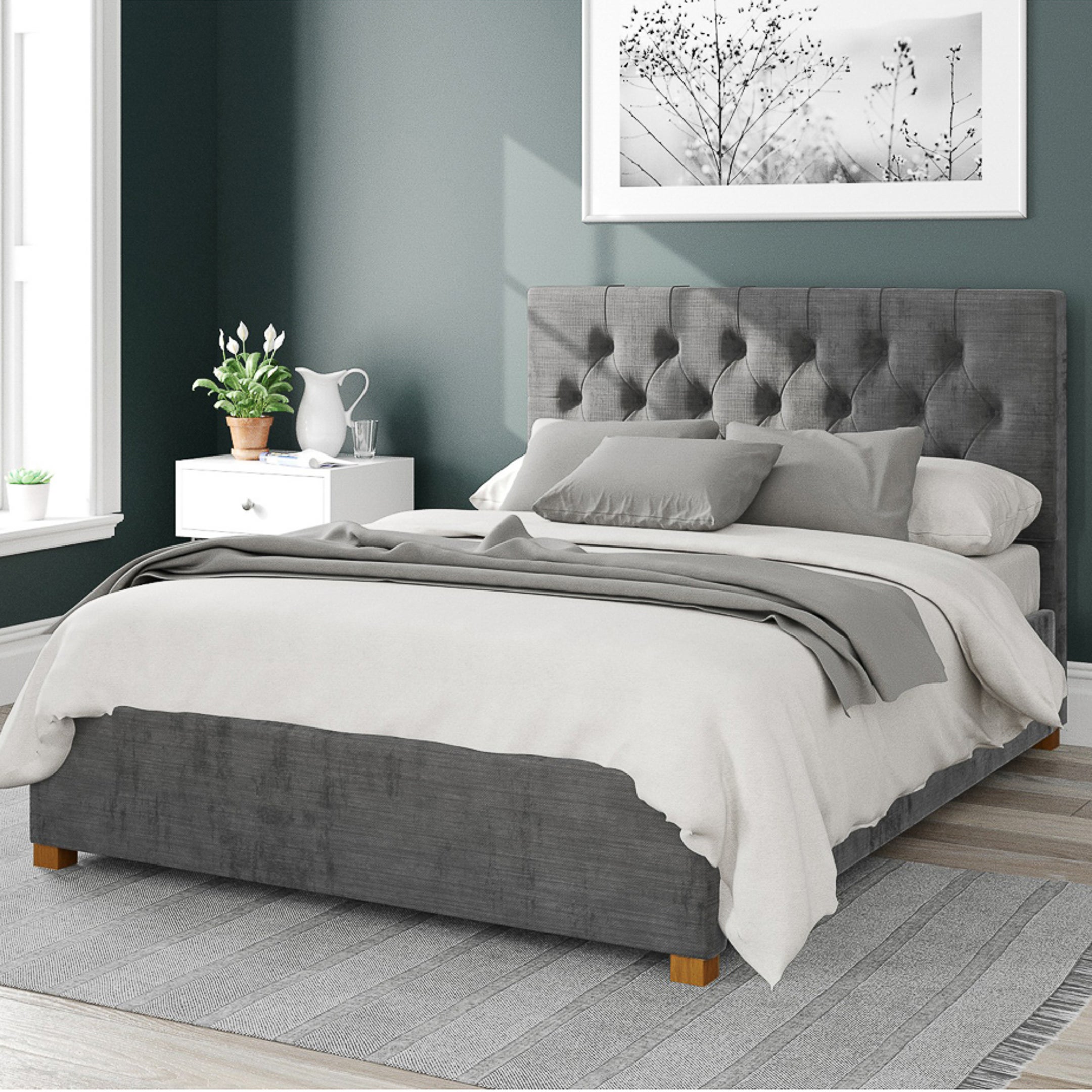 Olivier Firenze Velour Ottoman Bed Charcoal