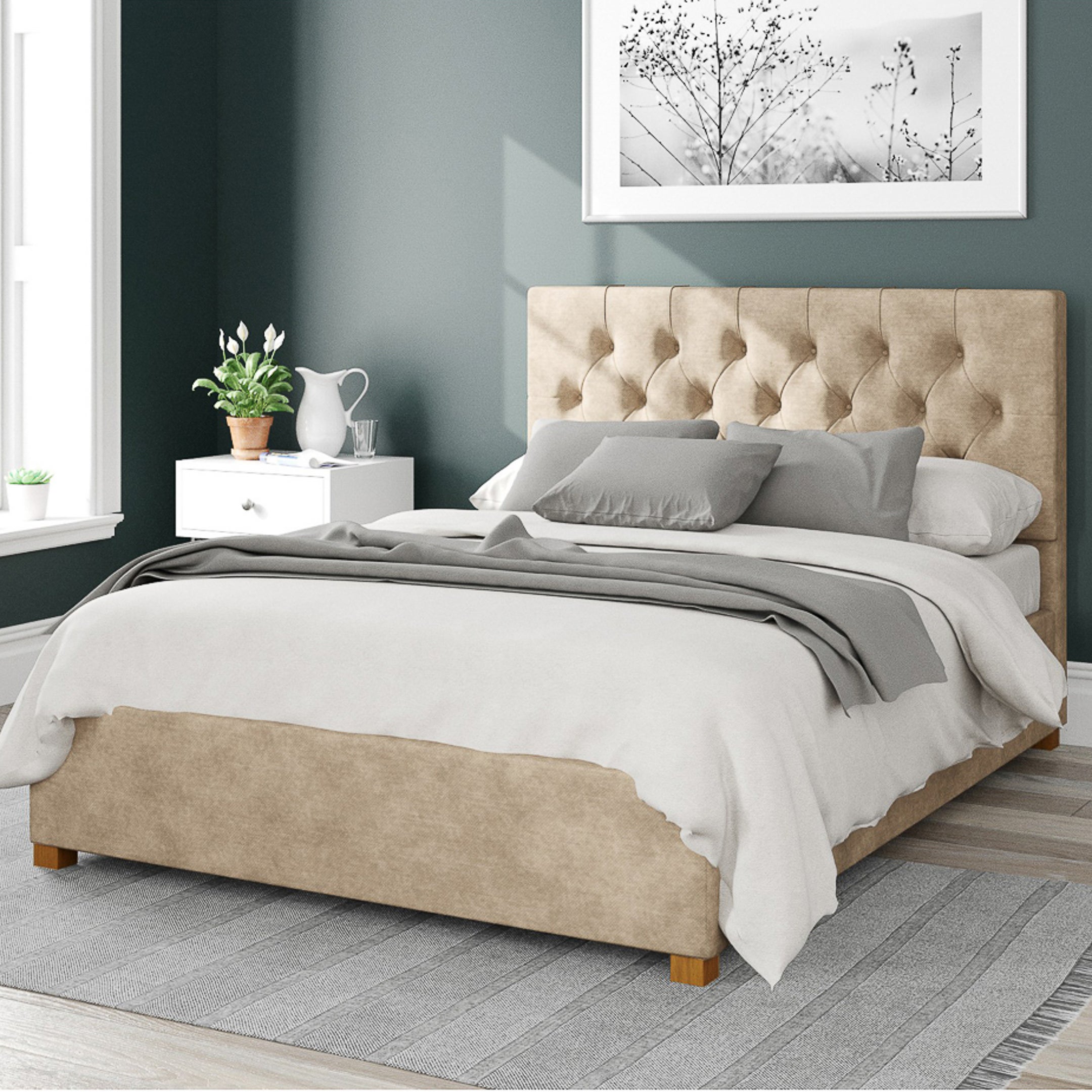 Olivier Kimiyo Linen Ottoman Bed Beige