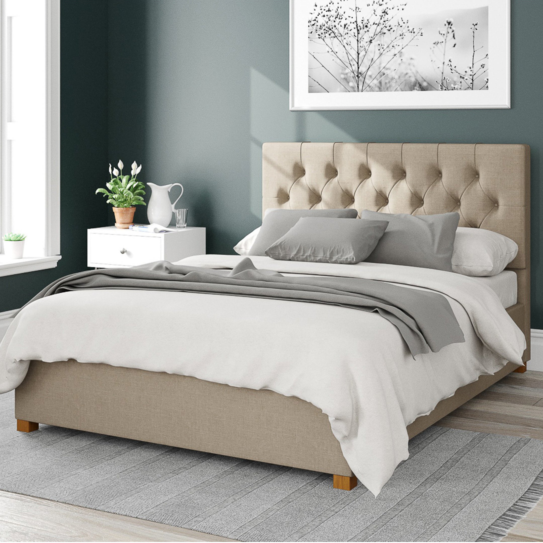 Olivier Eire Linen Ottoman Bed Beige