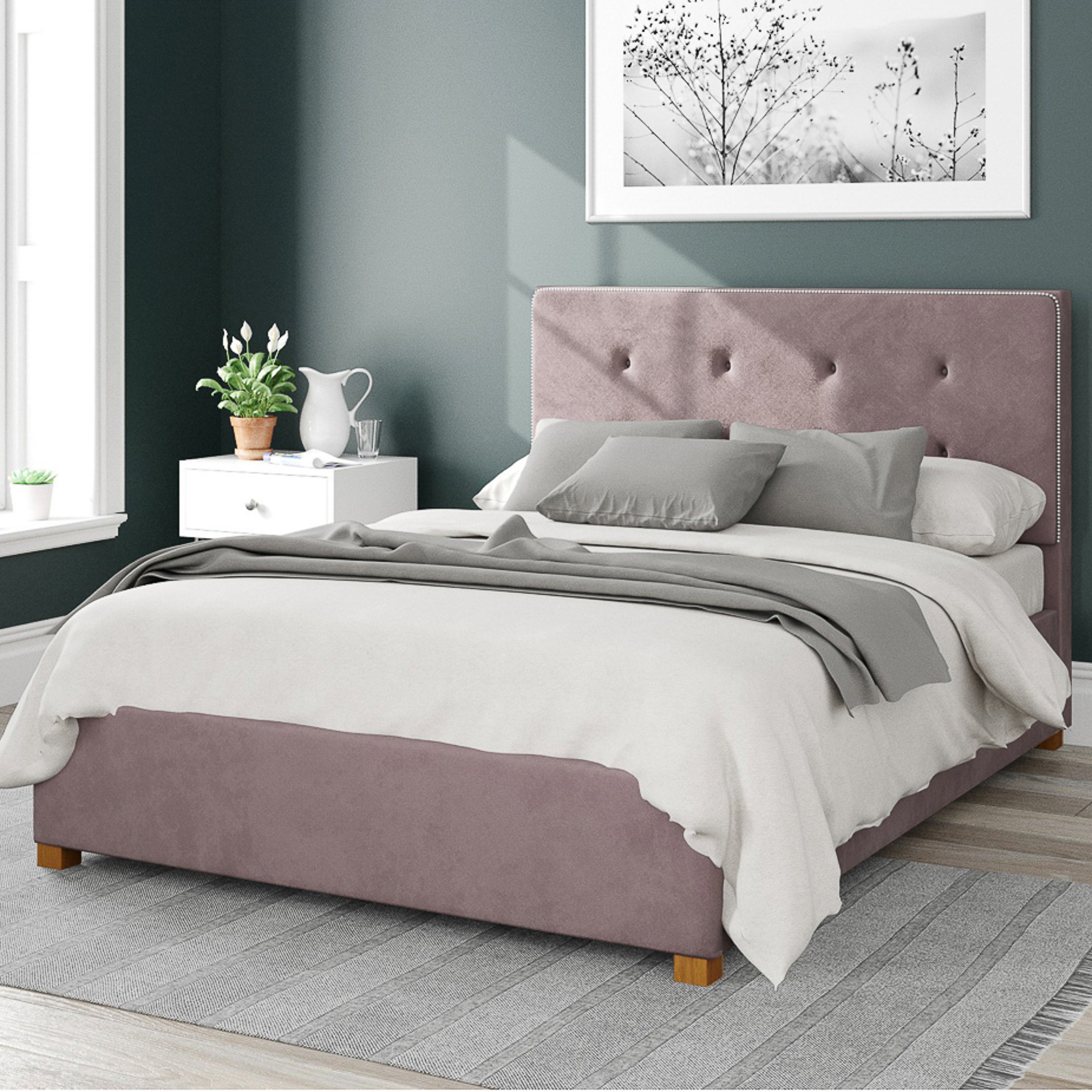 Presley Plush Velvet Ottoman Bed Frame Pink