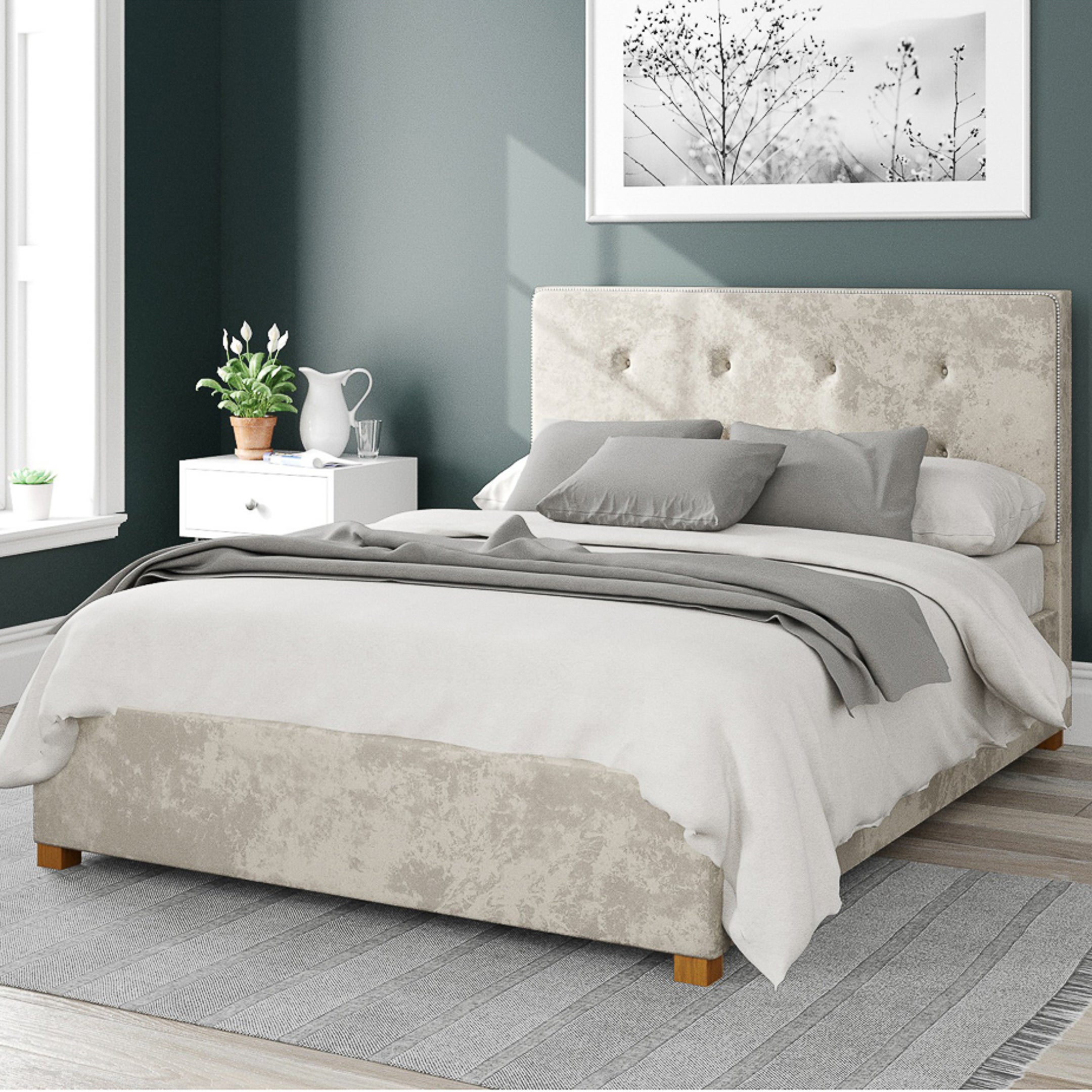 Presley Mirazzi Velvet Ottoman Bed Frame Pearl