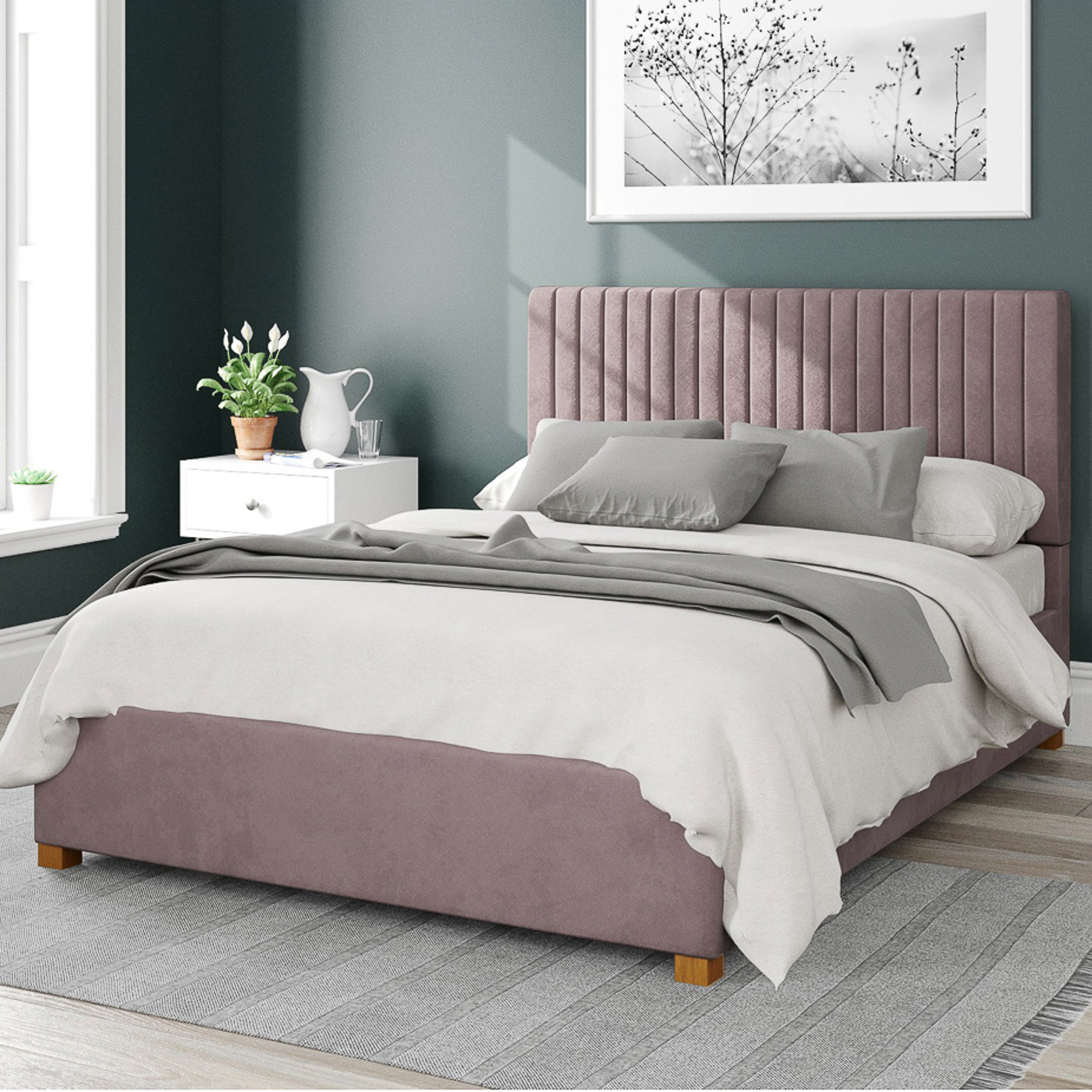 Grant Plush Velvet Ottoman Bed Blush Velvet