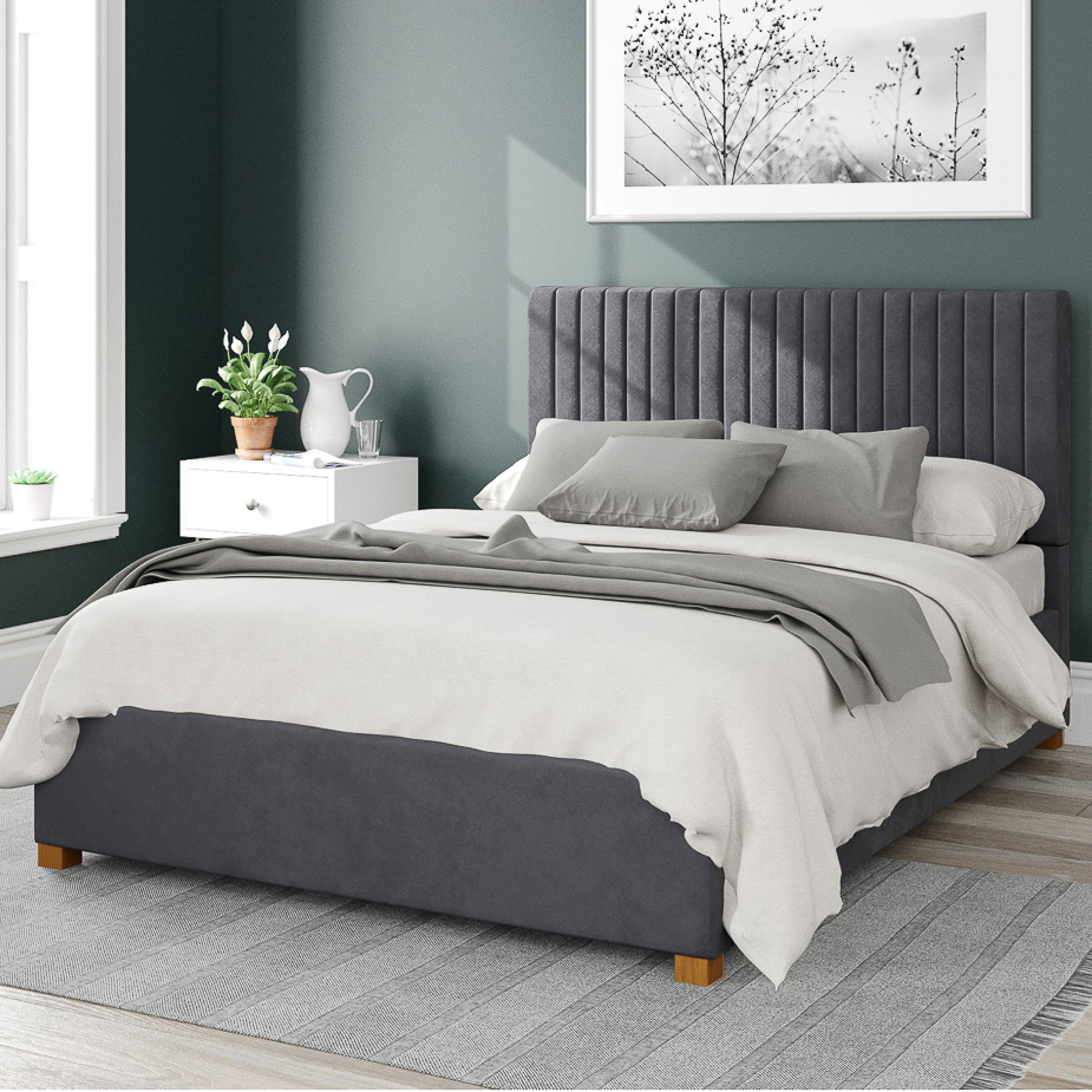 Grant Plush Velvet Ottoman Bed Steel