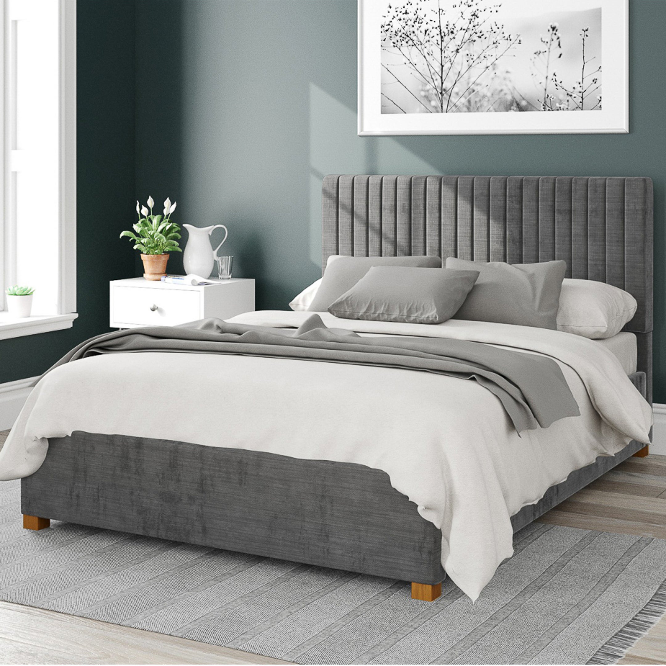 Grant Firenze Velour Ottoman Bed Charcoal