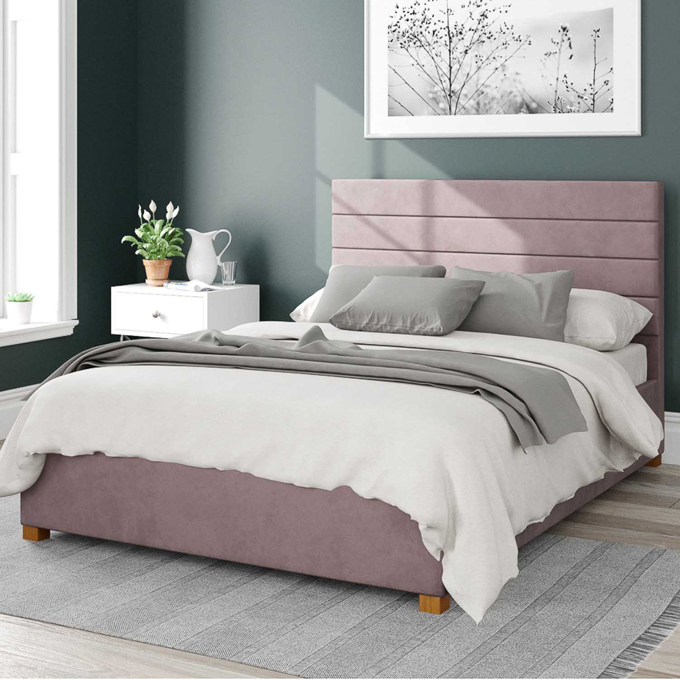 Kelly Plush Velvet Ottoman Bed Frame Blush Pink