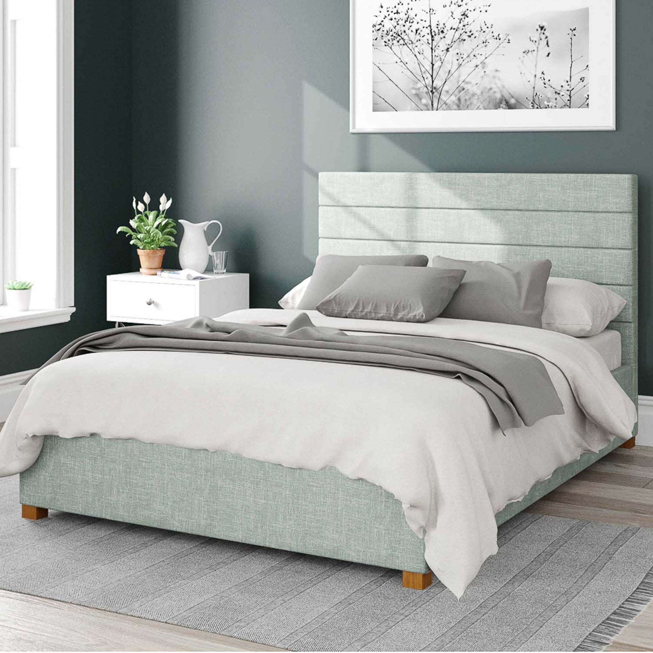 Kelly Pure Pastel Cotton Ottoman Bed Frame Duck Egg Blue