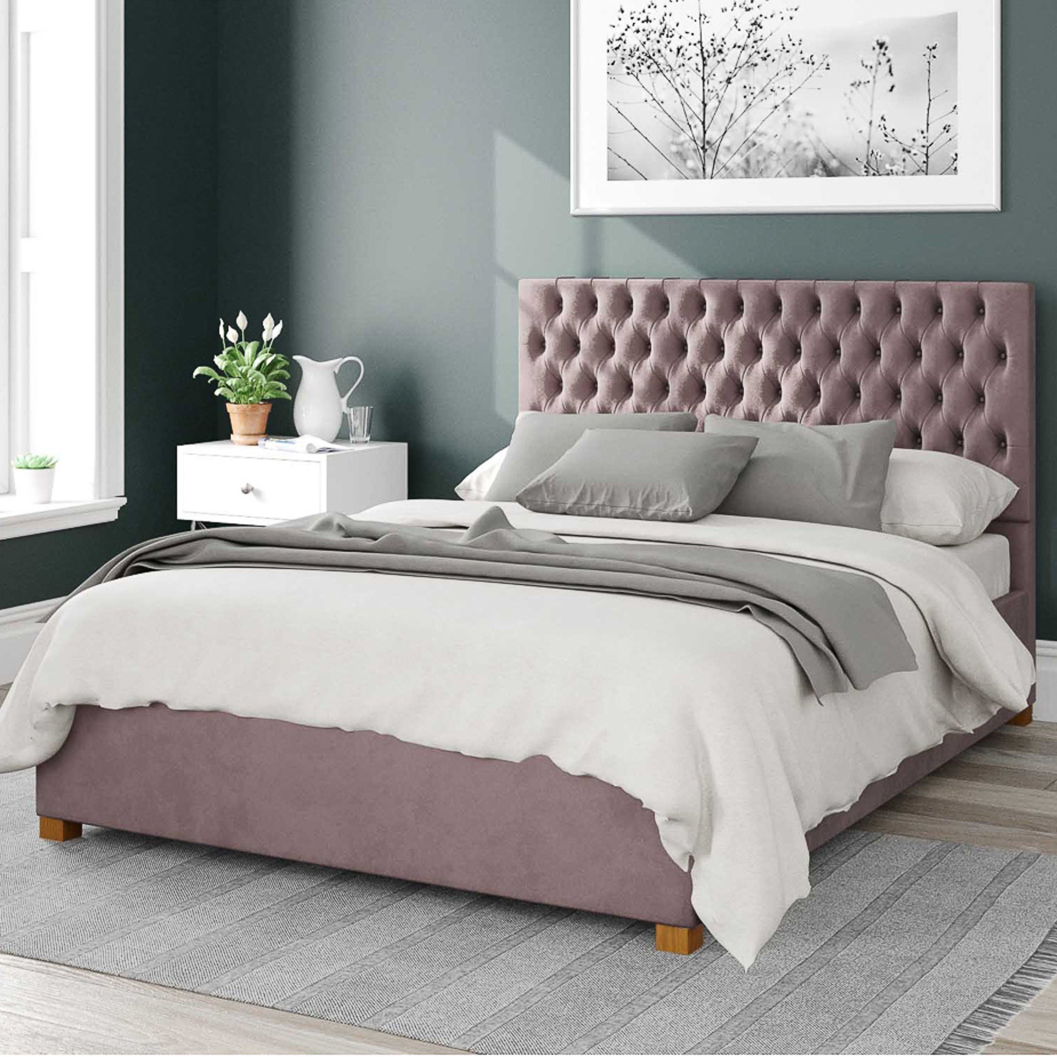 Monroe Plush Velvet Ottoman Bed Frame Blush Pink