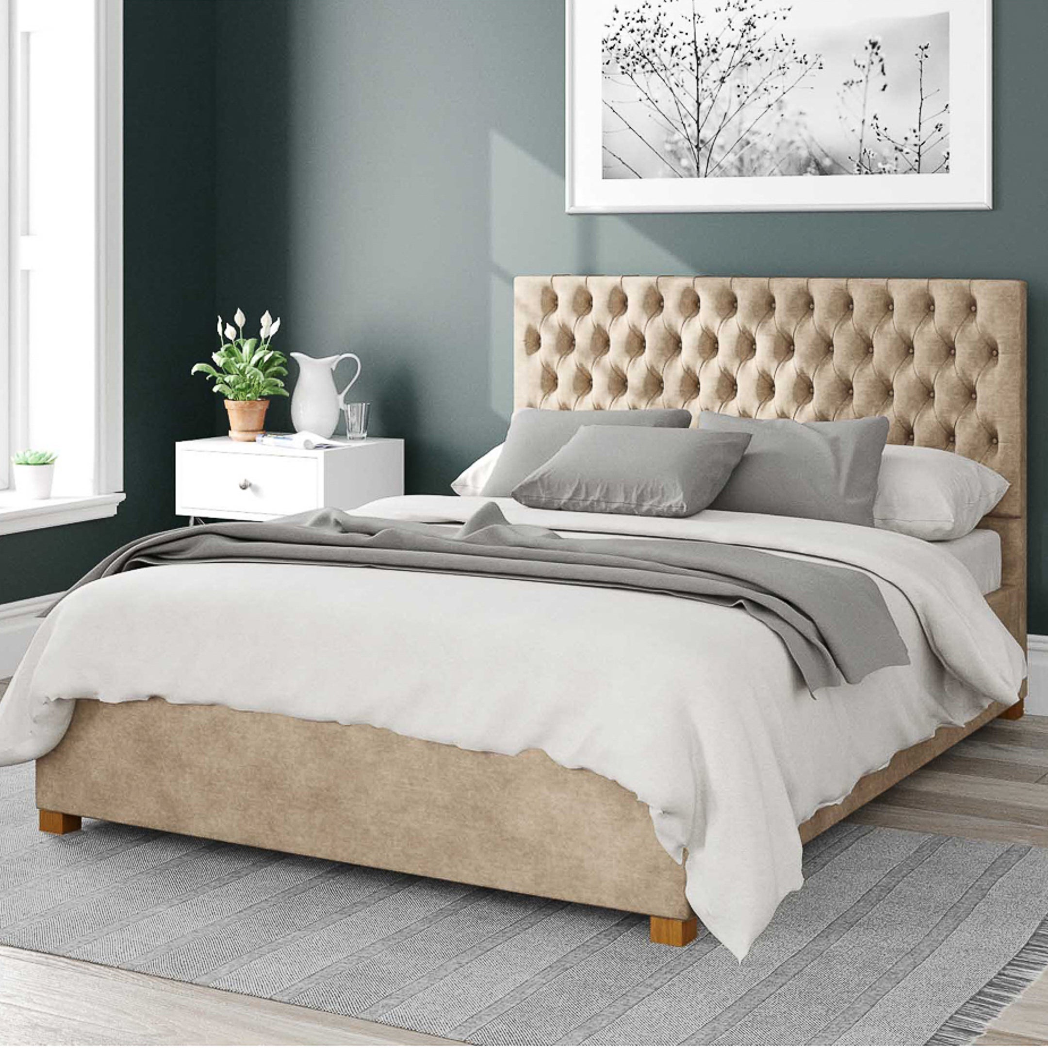 Monroe Kimyo Linen Ottoman Bed Frame Beige