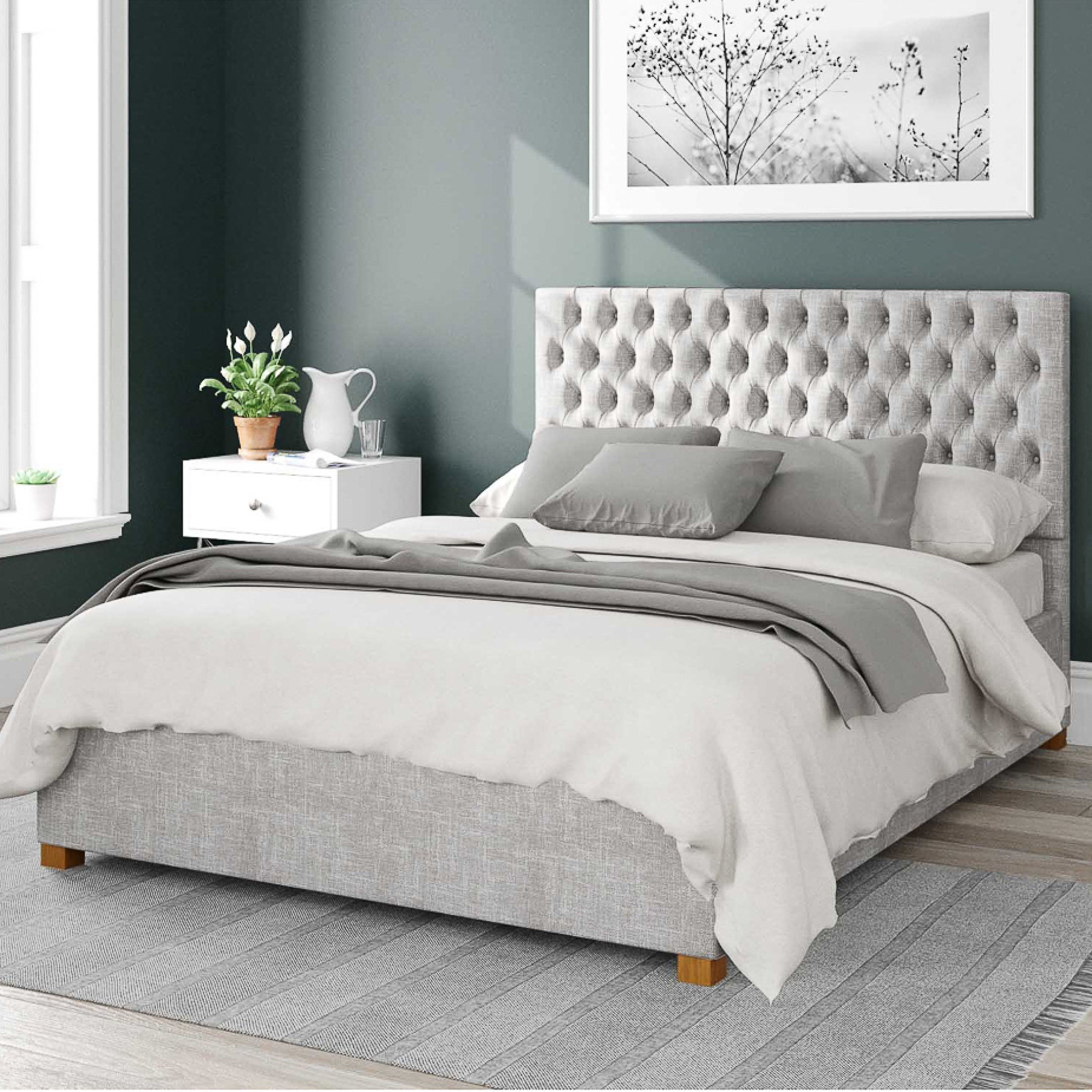 Monroe Pure Pastel Cotton Ottoman Bed Frame Platinum