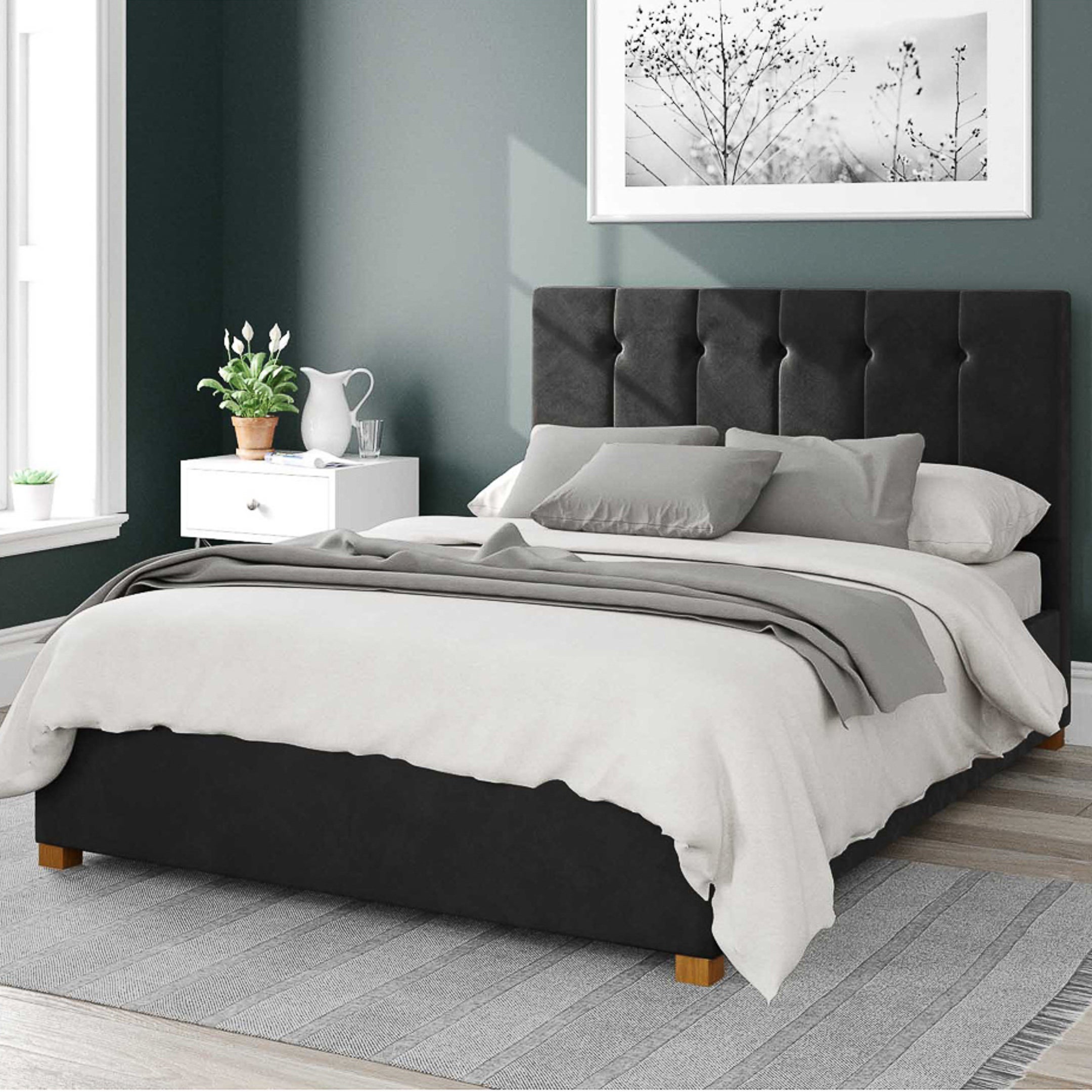 Hepburn Plush Velvet Ottoman Bed Frame Ebony