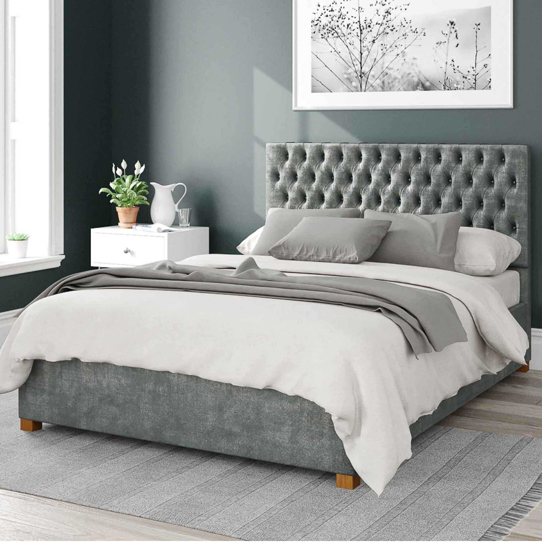Monroe Distressed Velvet Ottoman Bed Frame Grey