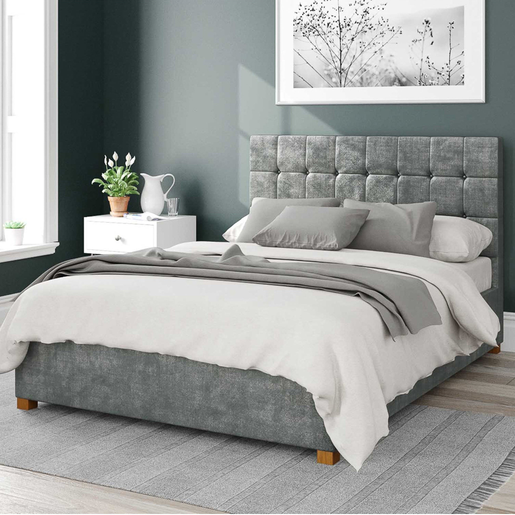 Sinatra Distressed Velvet Ottoman Bed Grey