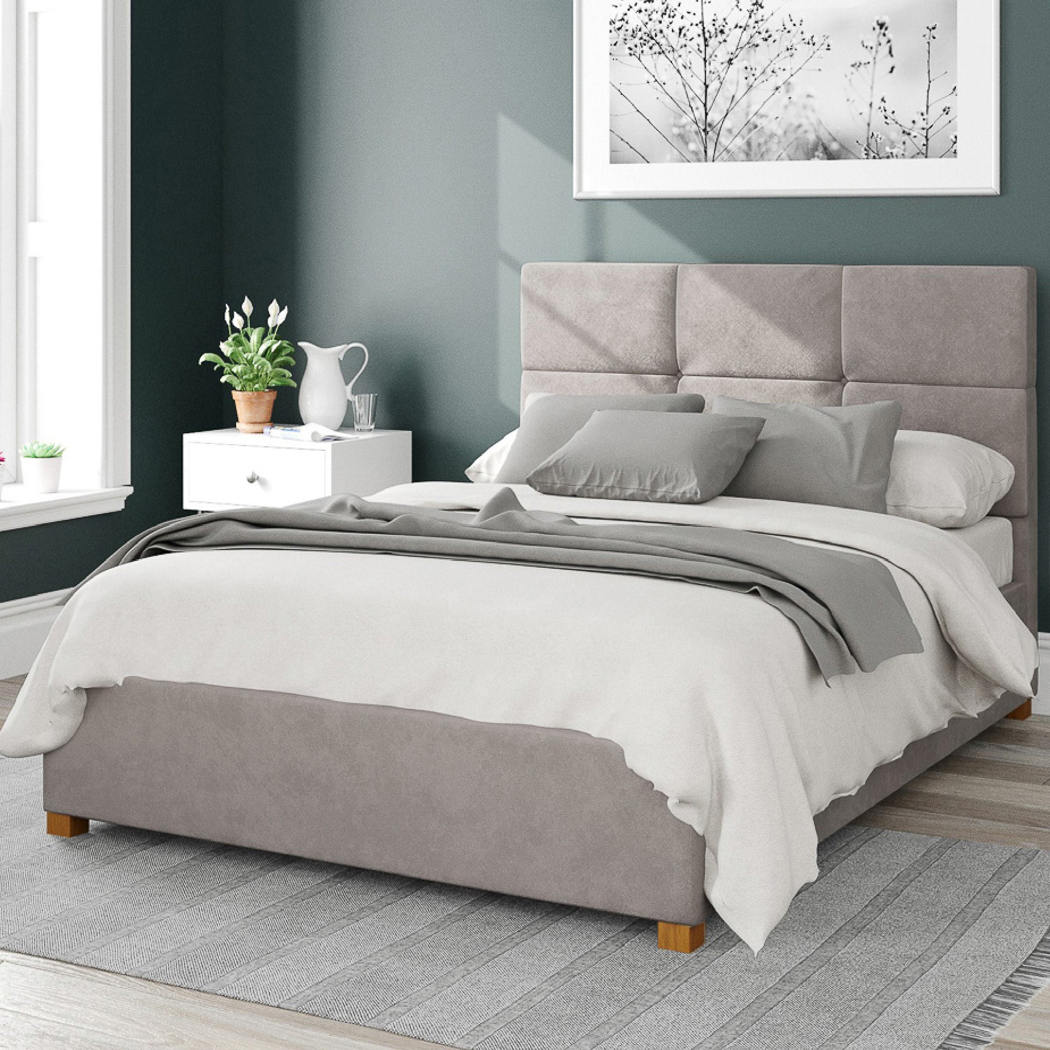 Caine Plush Velvet Ottoman Bed Frame Silver