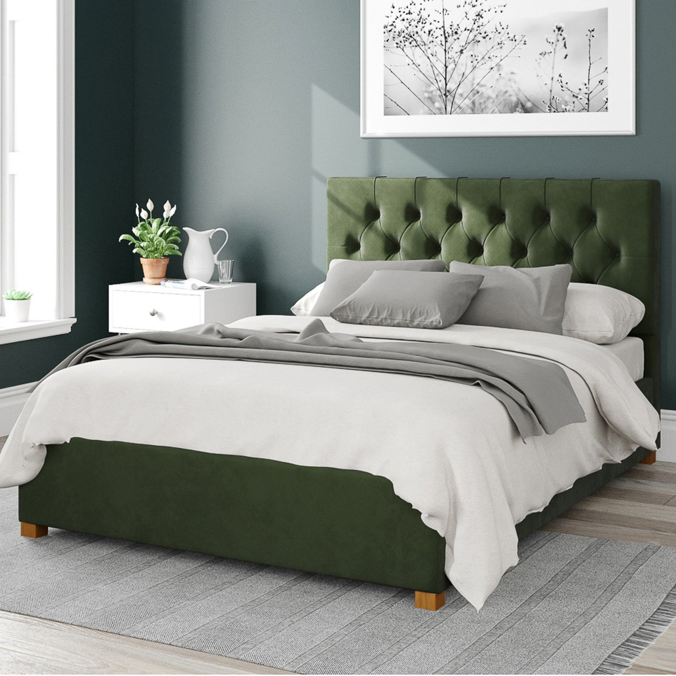 Olivier Plush Velvet Ottoman Bed Green