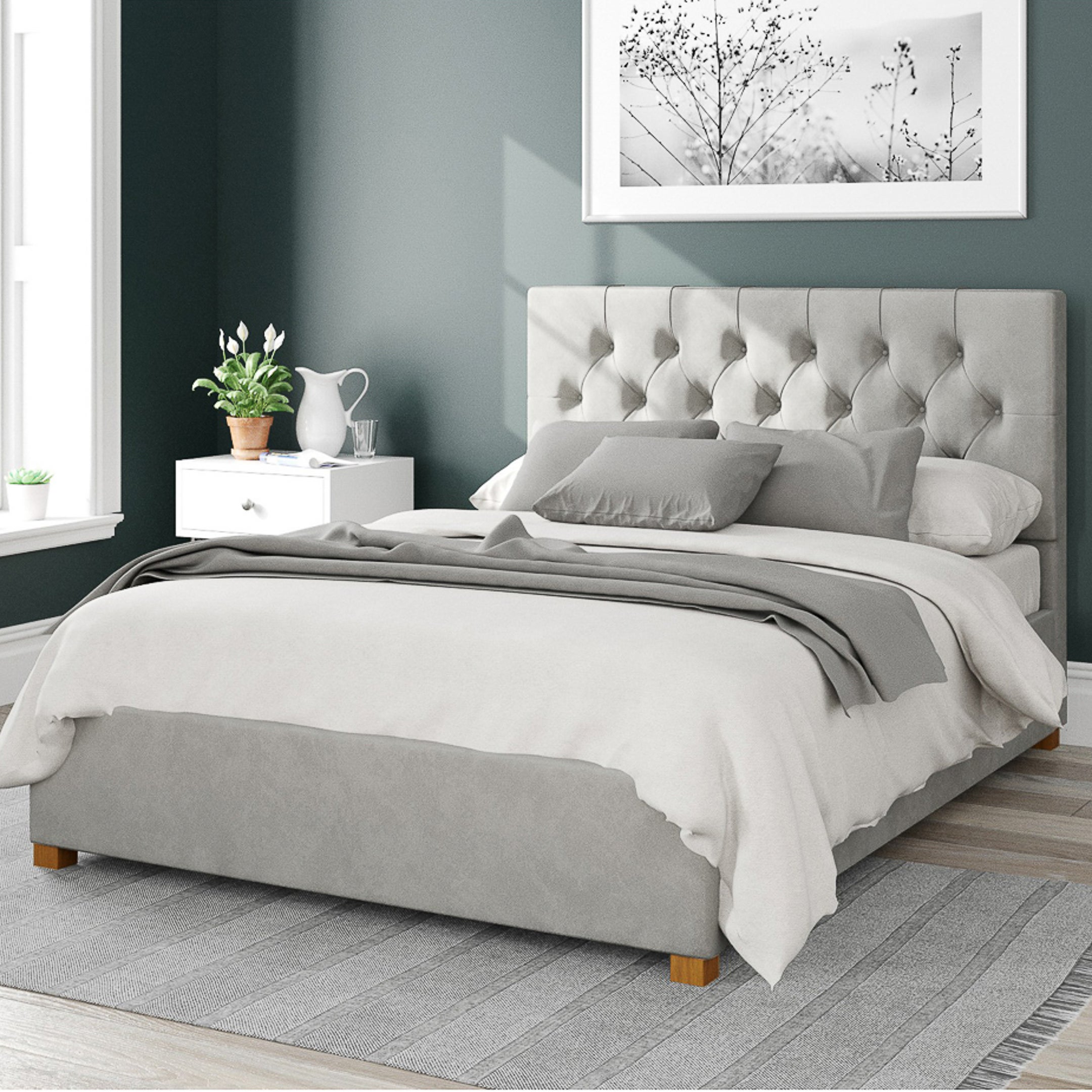 Olivier Plush Velvet Ottoman Bed Silver