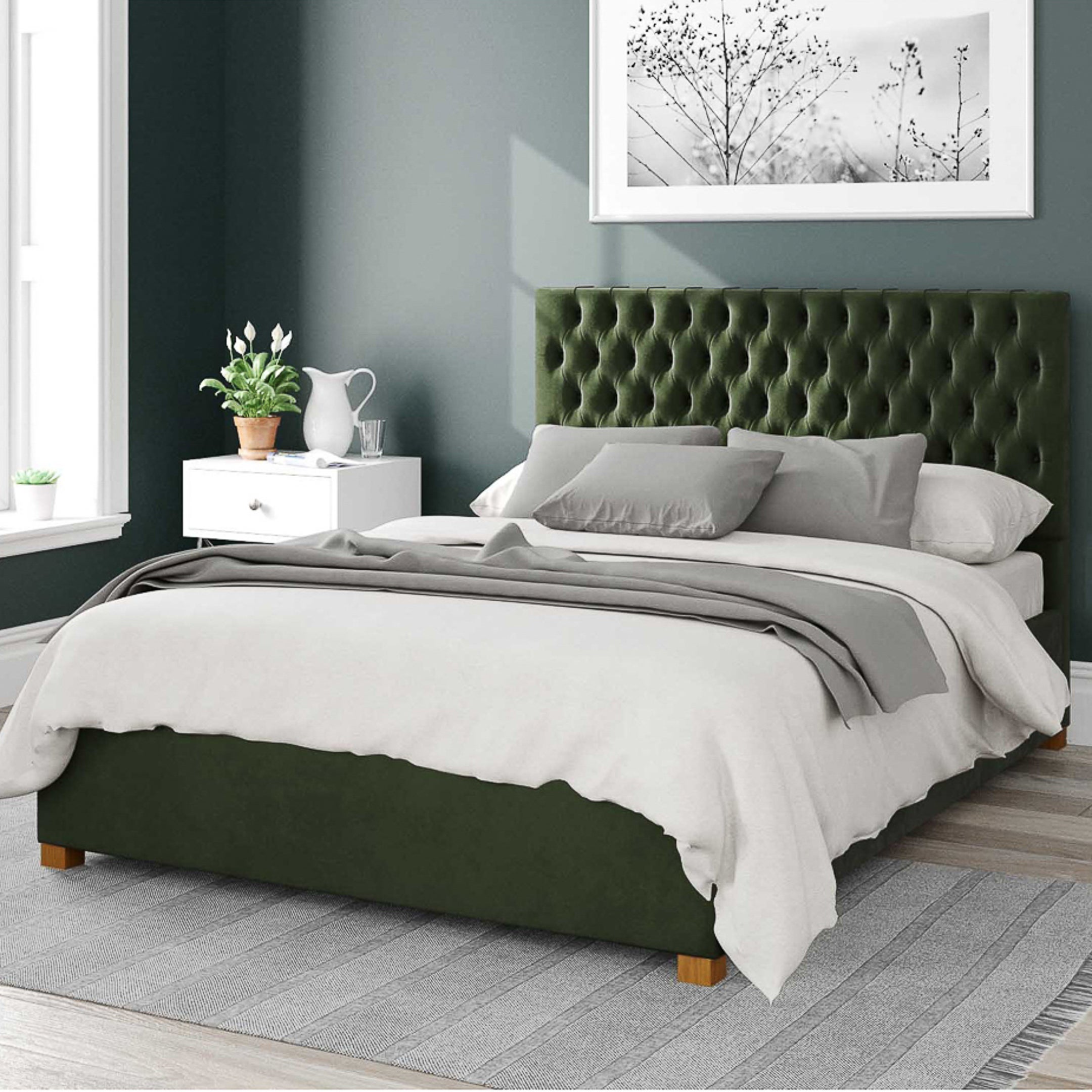 Monroe Plush Velvet Ottoman Bed Frame Green