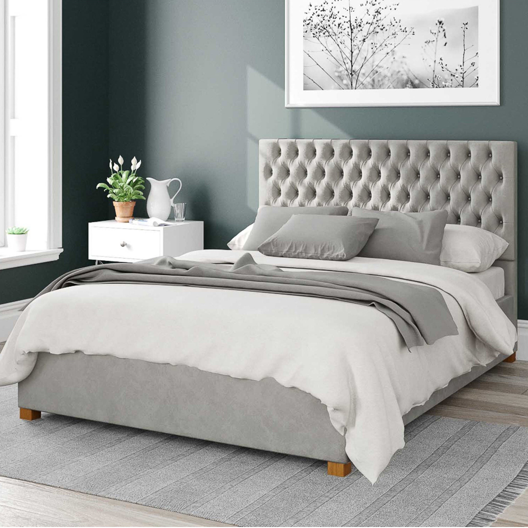 Monroe Plush Velvet Ottoman Bed Frame Velvet Silver Grey