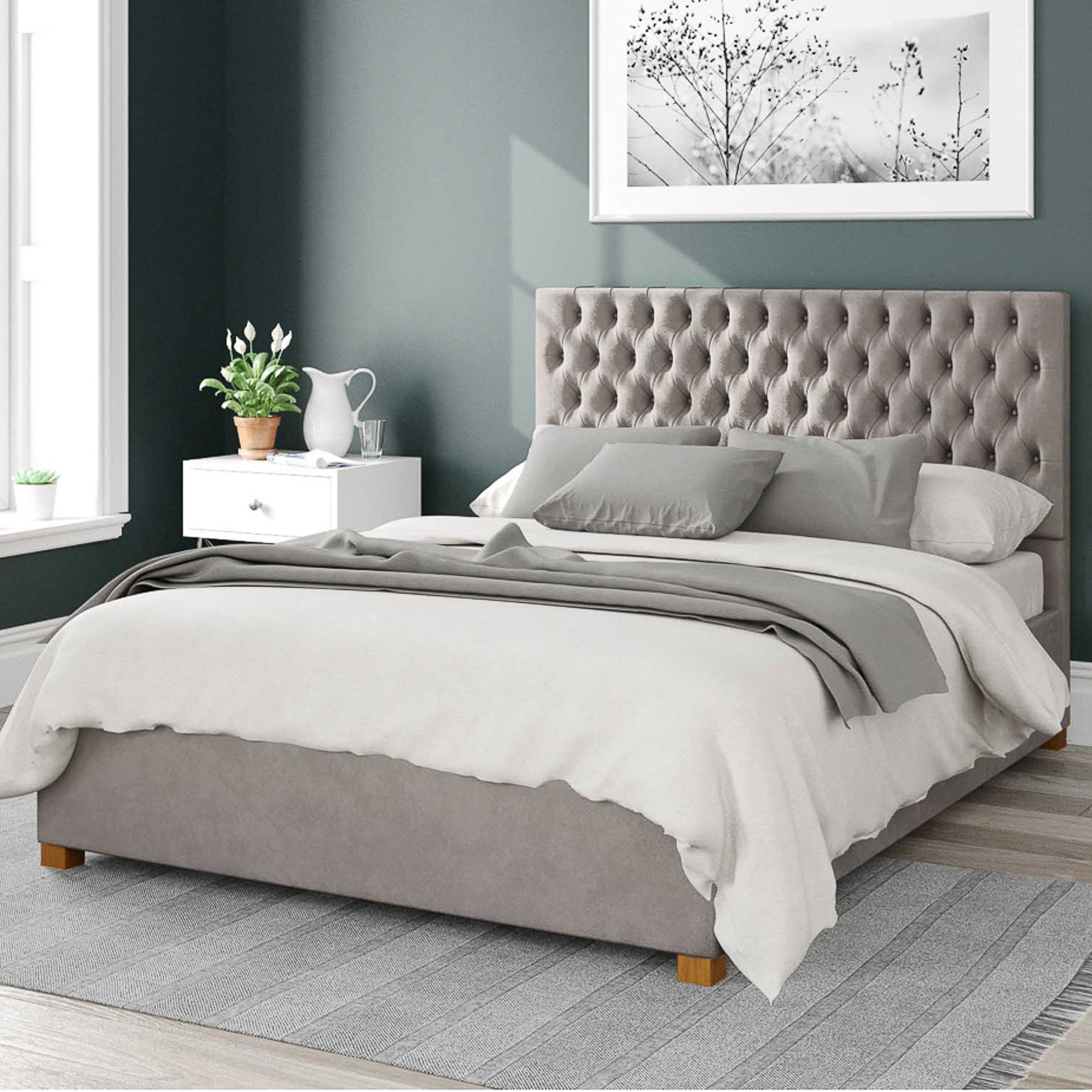 Monroe Plush Velvet Ottoman Bed Frame Silver