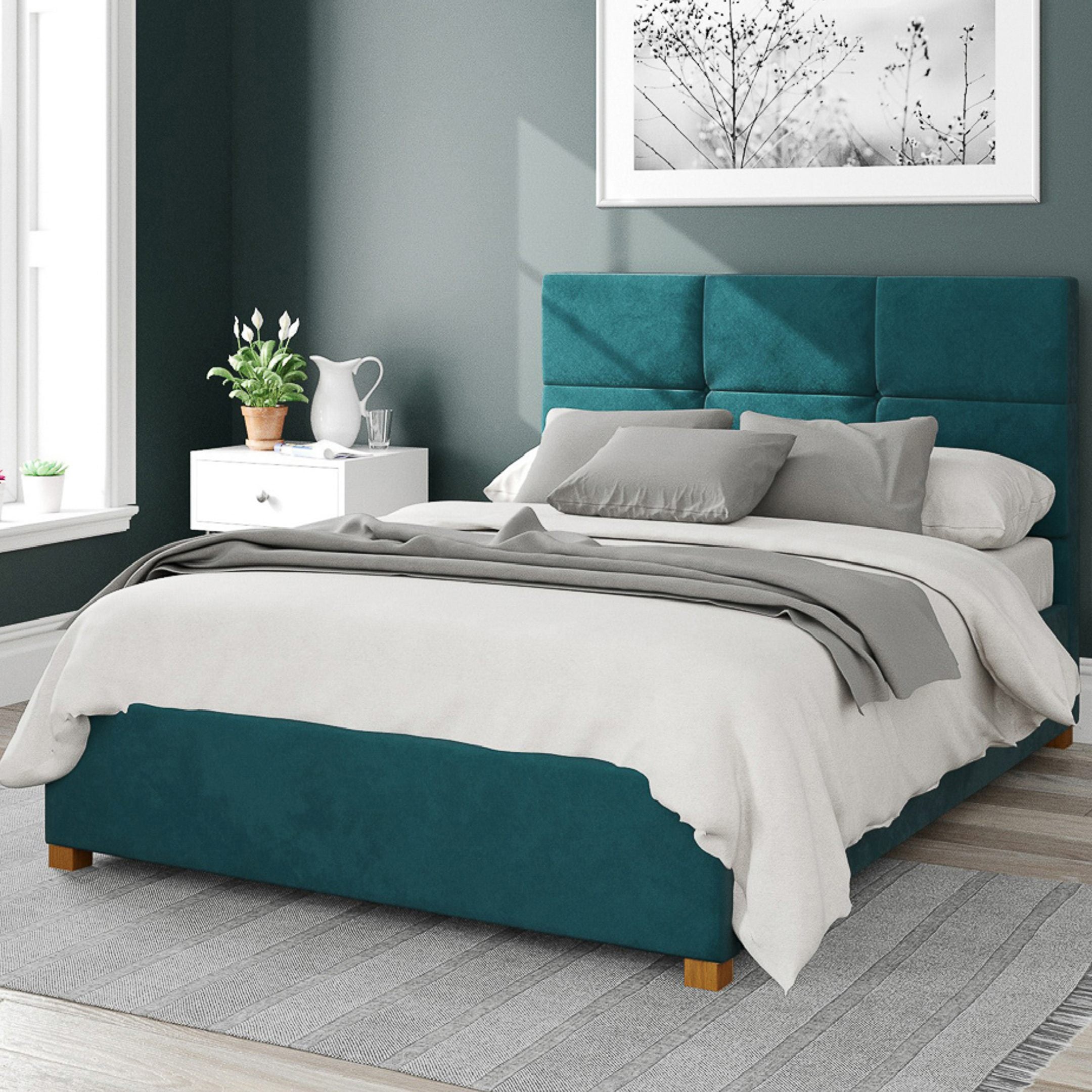 Caine Plush Velvet Ottoman Bed Frame Green