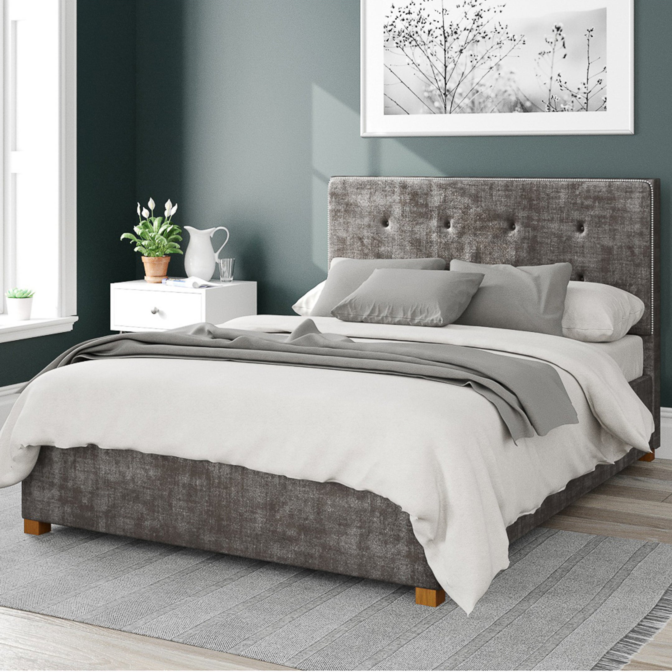 Presley Distressed Velvet Ottoman Bed Frame Grey