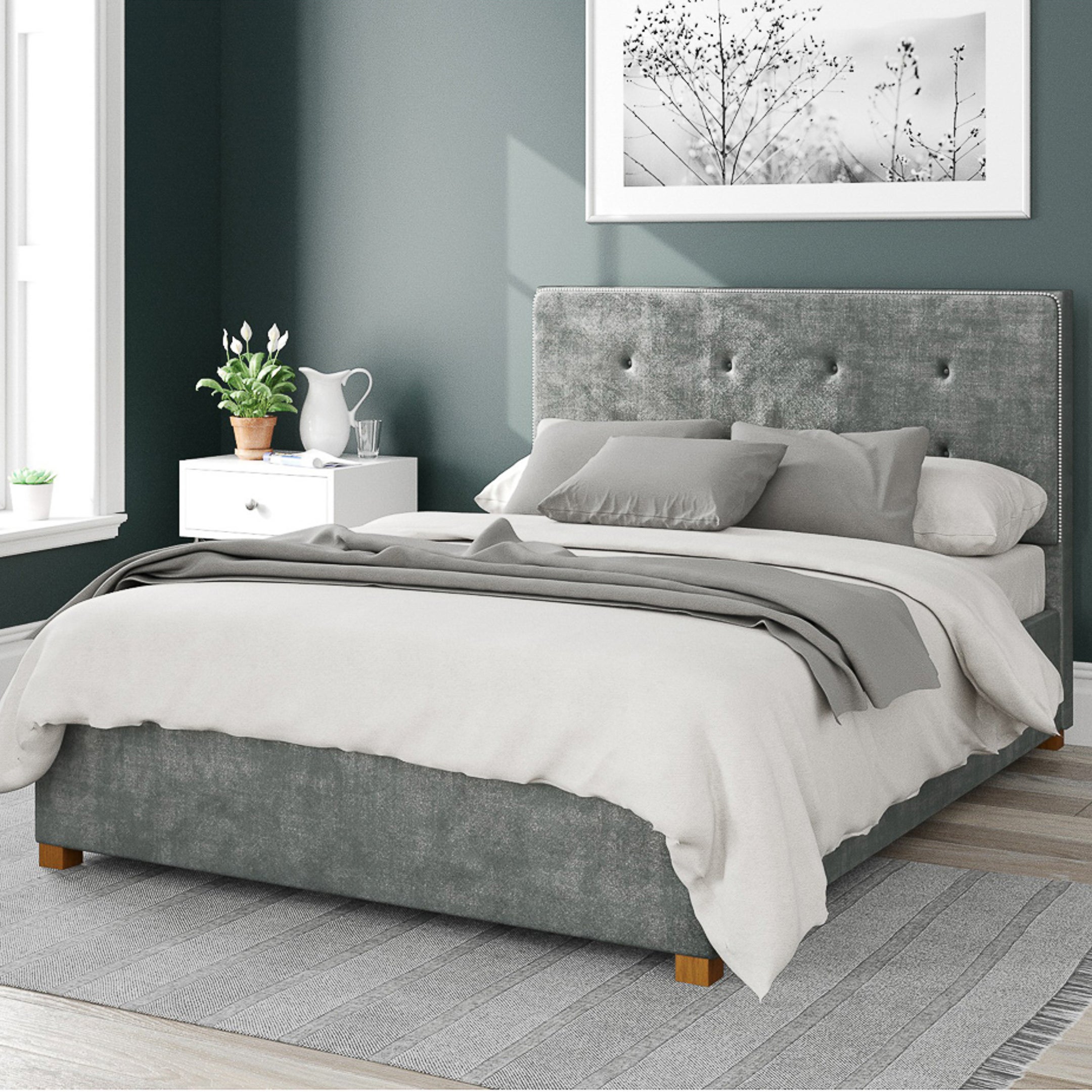 Presley Distressed Velvet Ottoman Bed Frame