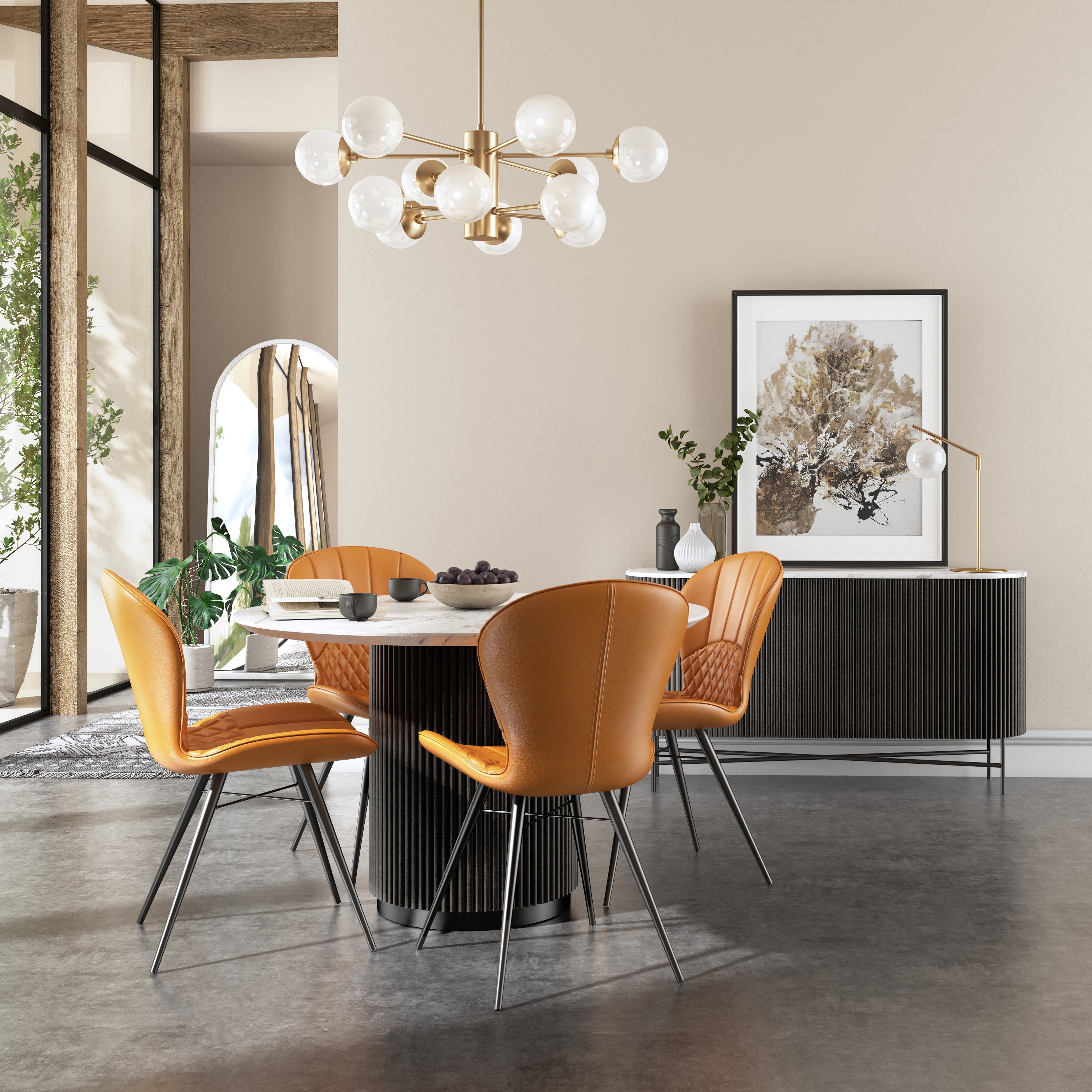 Kiera 4 Seater Round Dining Table Real Marble Black