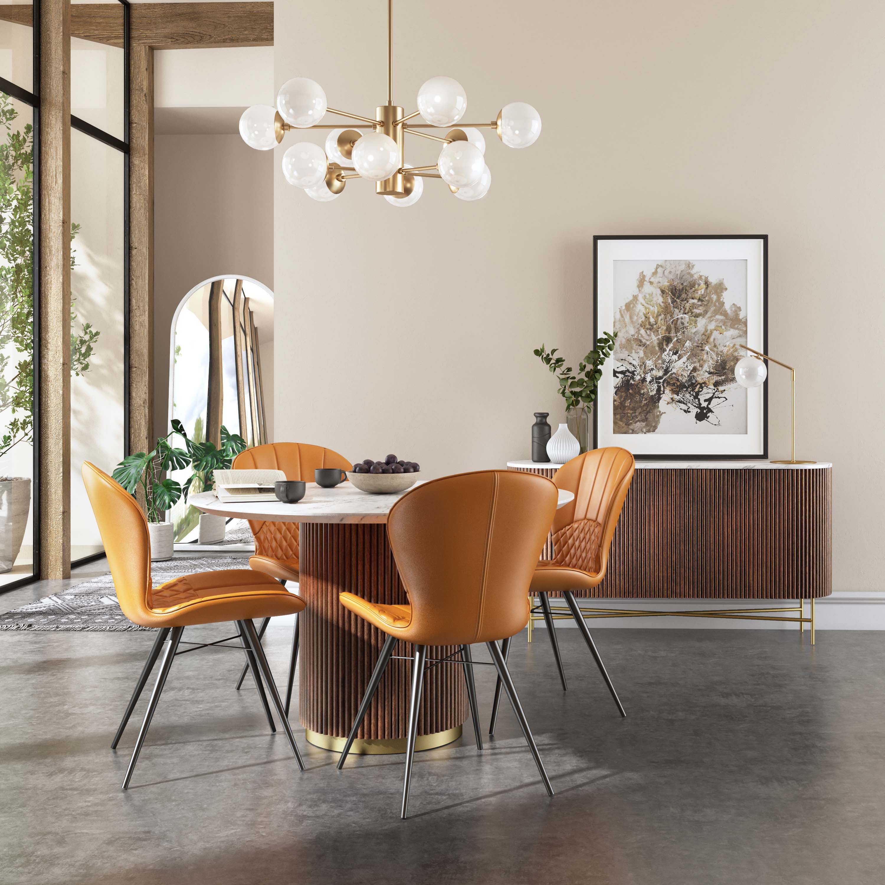 Kiera 4 Seater Round Dining Table Real Marble Walnut