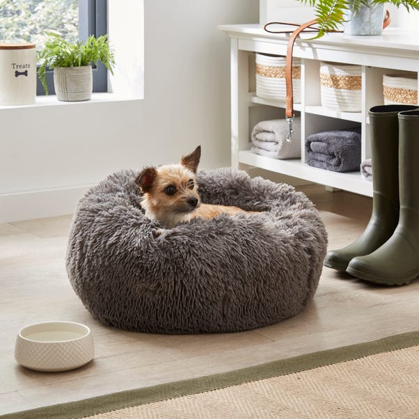 Grey Fluffy Donut Dog Bed image 1 of 5