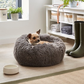 Grey Fluffy Donut Dog Bed