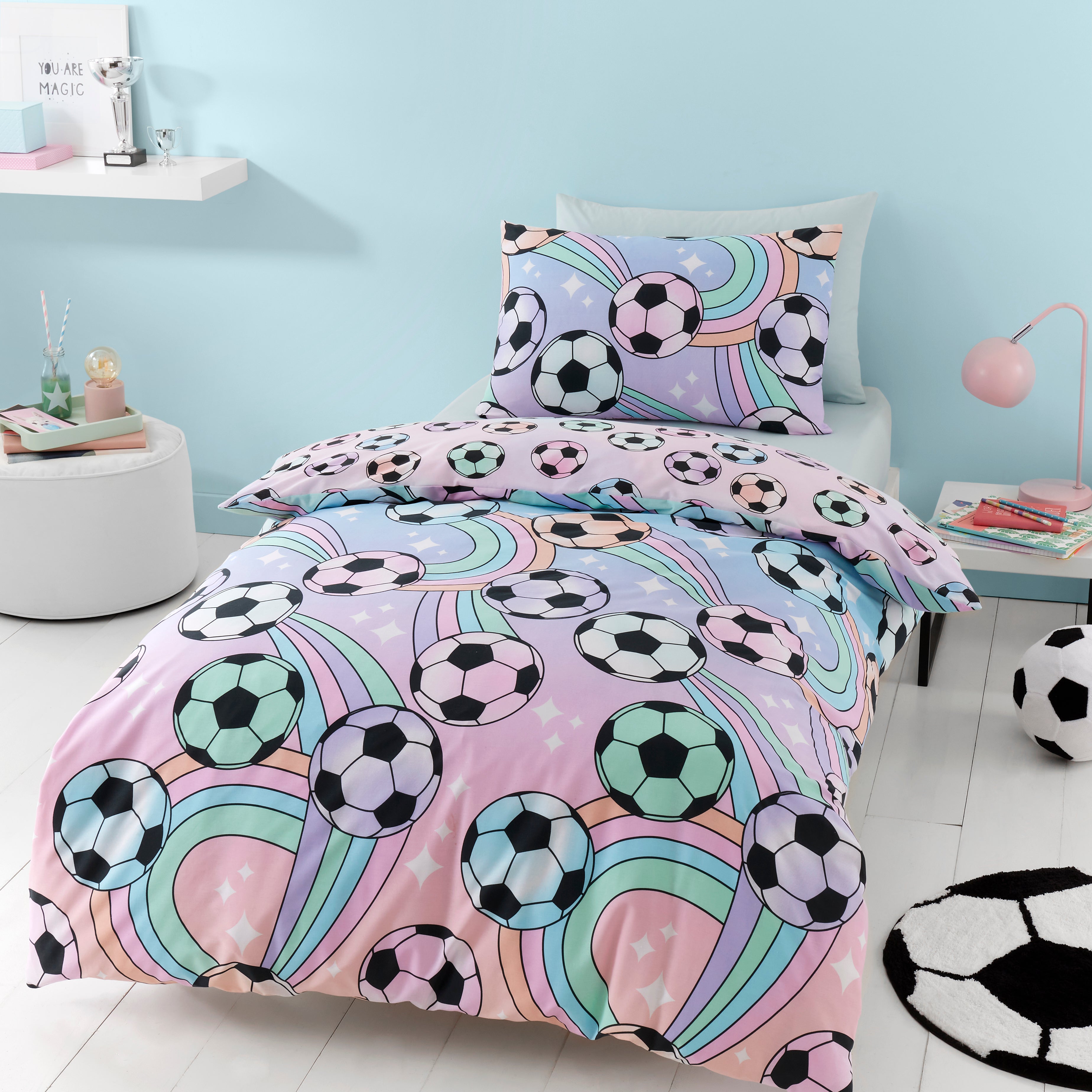 Football Ombre Duvet Cover And Pillowcase Set Pink