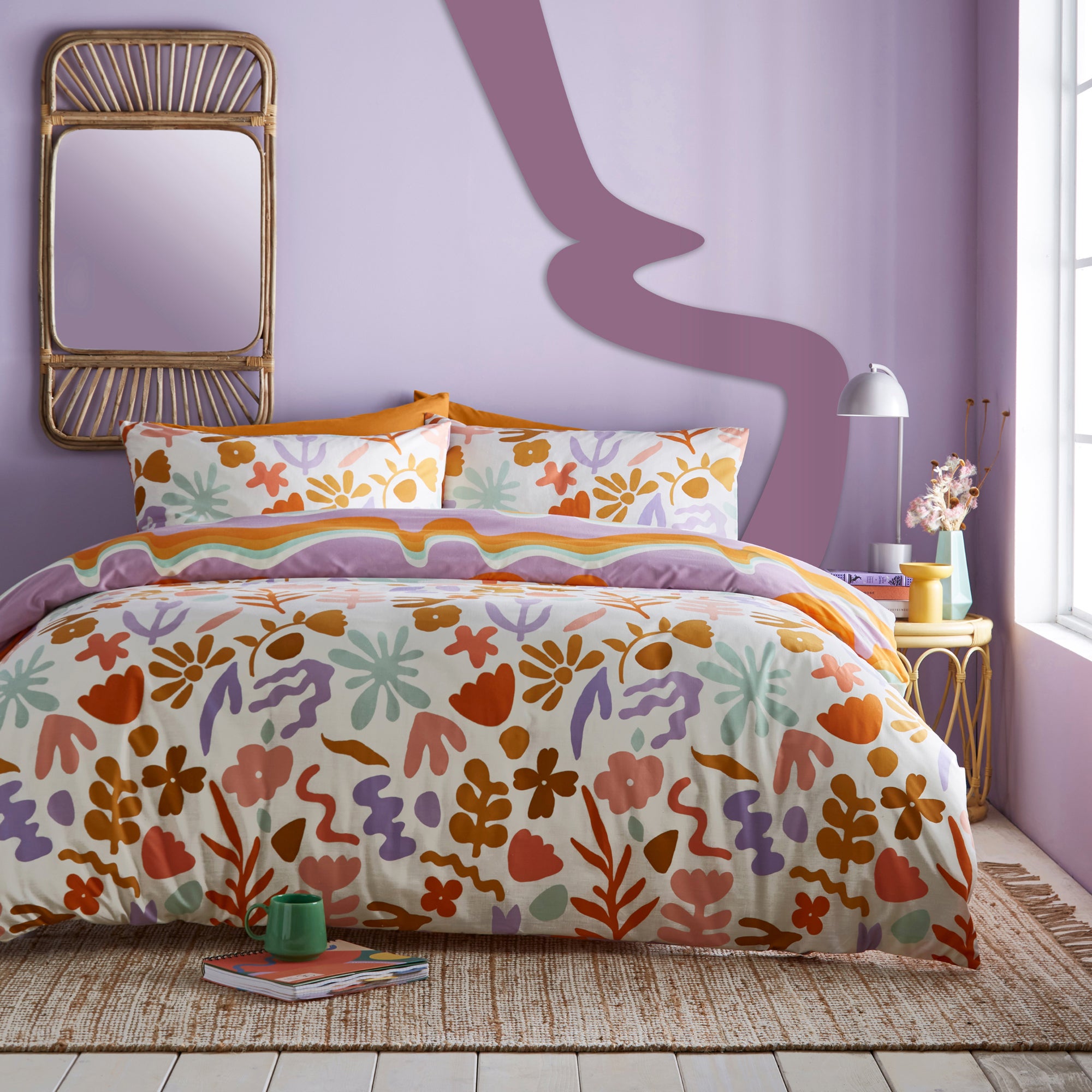 Furn Amelie Duvet Cover Pillowcase Set Whiteorangepurple