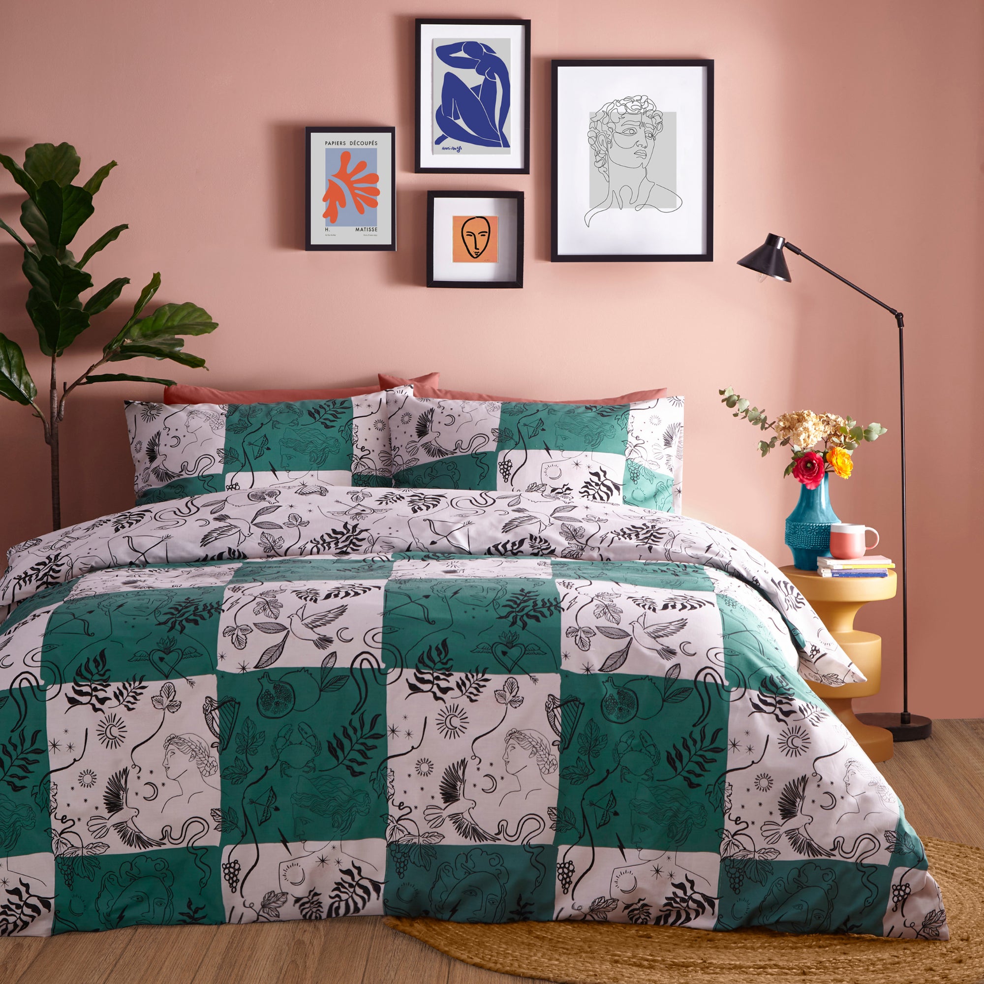 Furn Mythos Checkerboard Duvet Cover Pillowcase Set Green