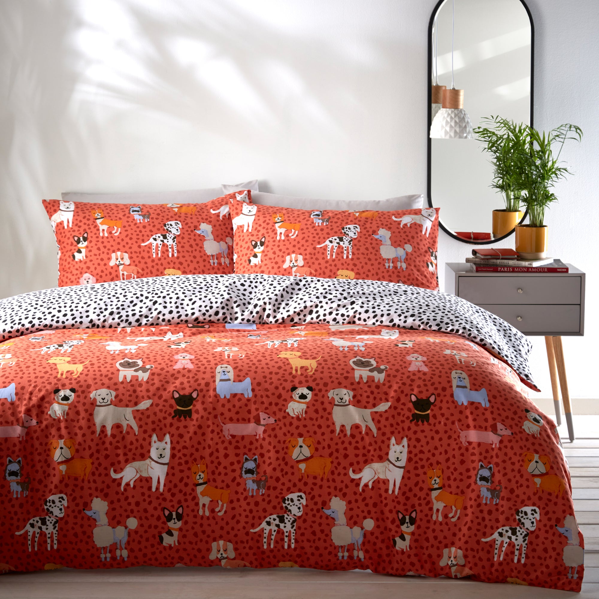 Furn Woofers Duvet Cover Pillowcase Set Orangewhiteblack