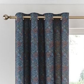 Woodland Tale Print Navy Thermal Eyelet Curtains