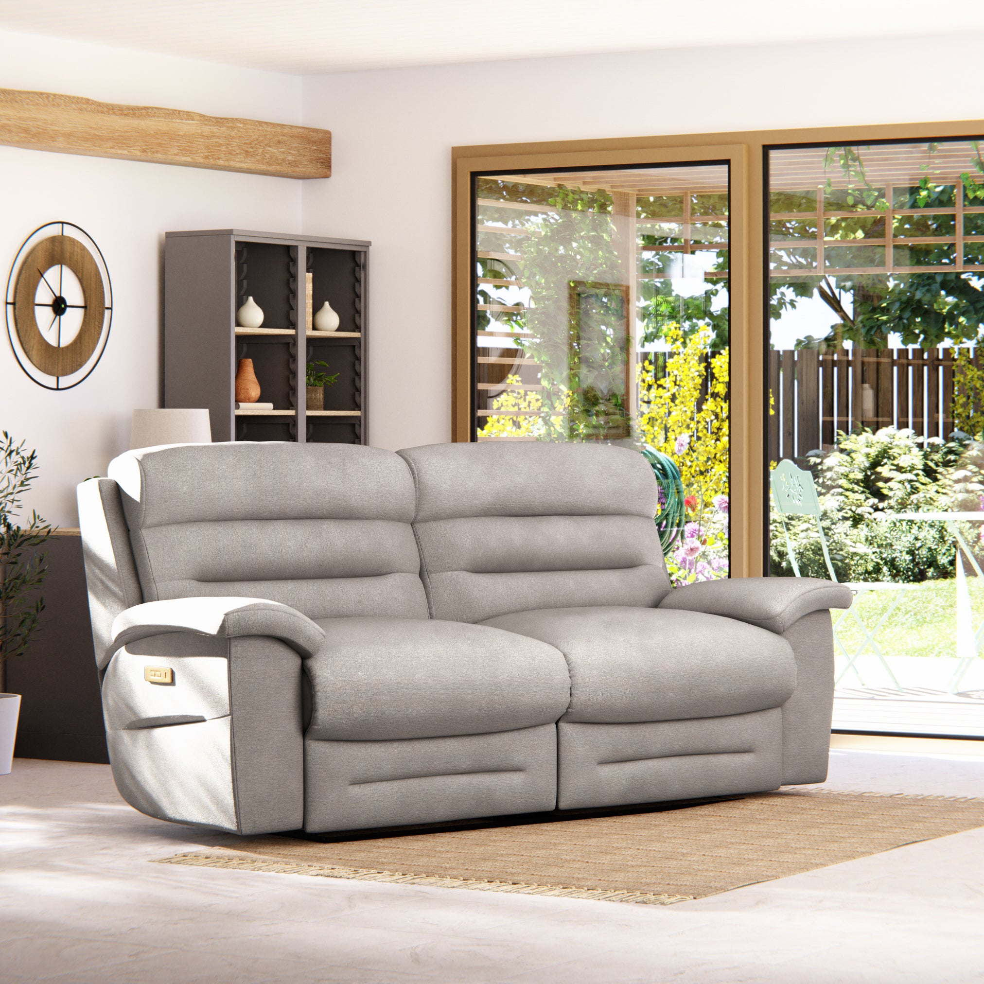 Lulworth 3 Seater Power Recliner Sofa Grey Chenille