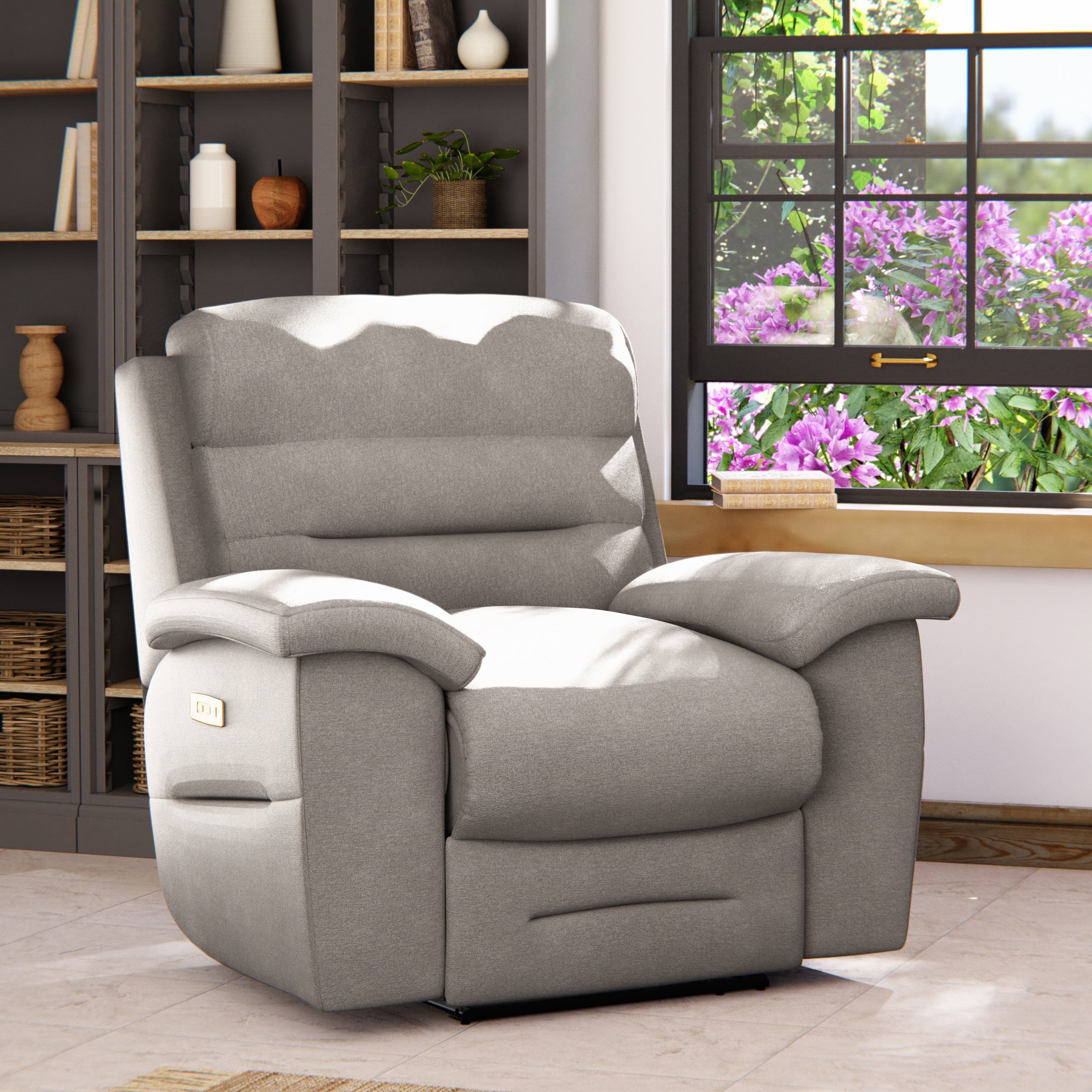 Lulworth Power Recliner Armchair Grey Chenille