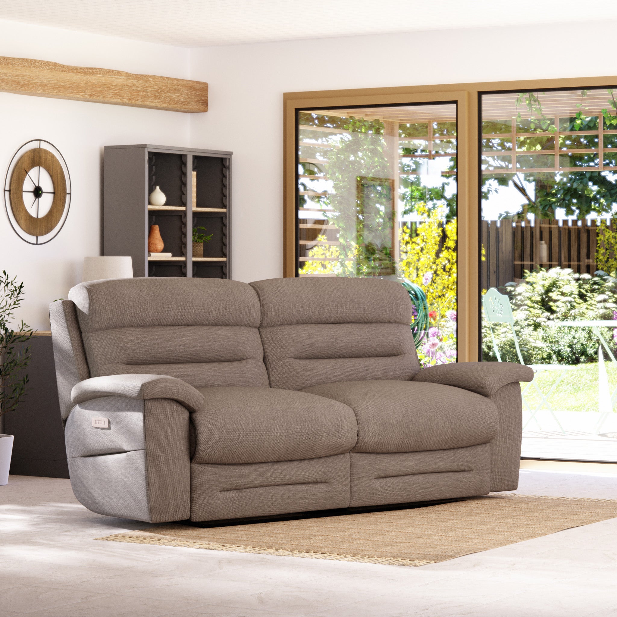 Lulworth 3 Seater Power Recliner Sofa Honeycomb Chenille Latte