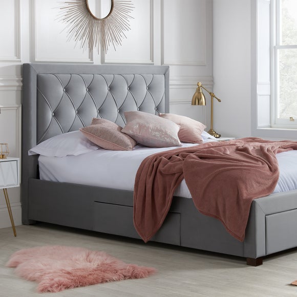 Grey suede 2024 bed frame