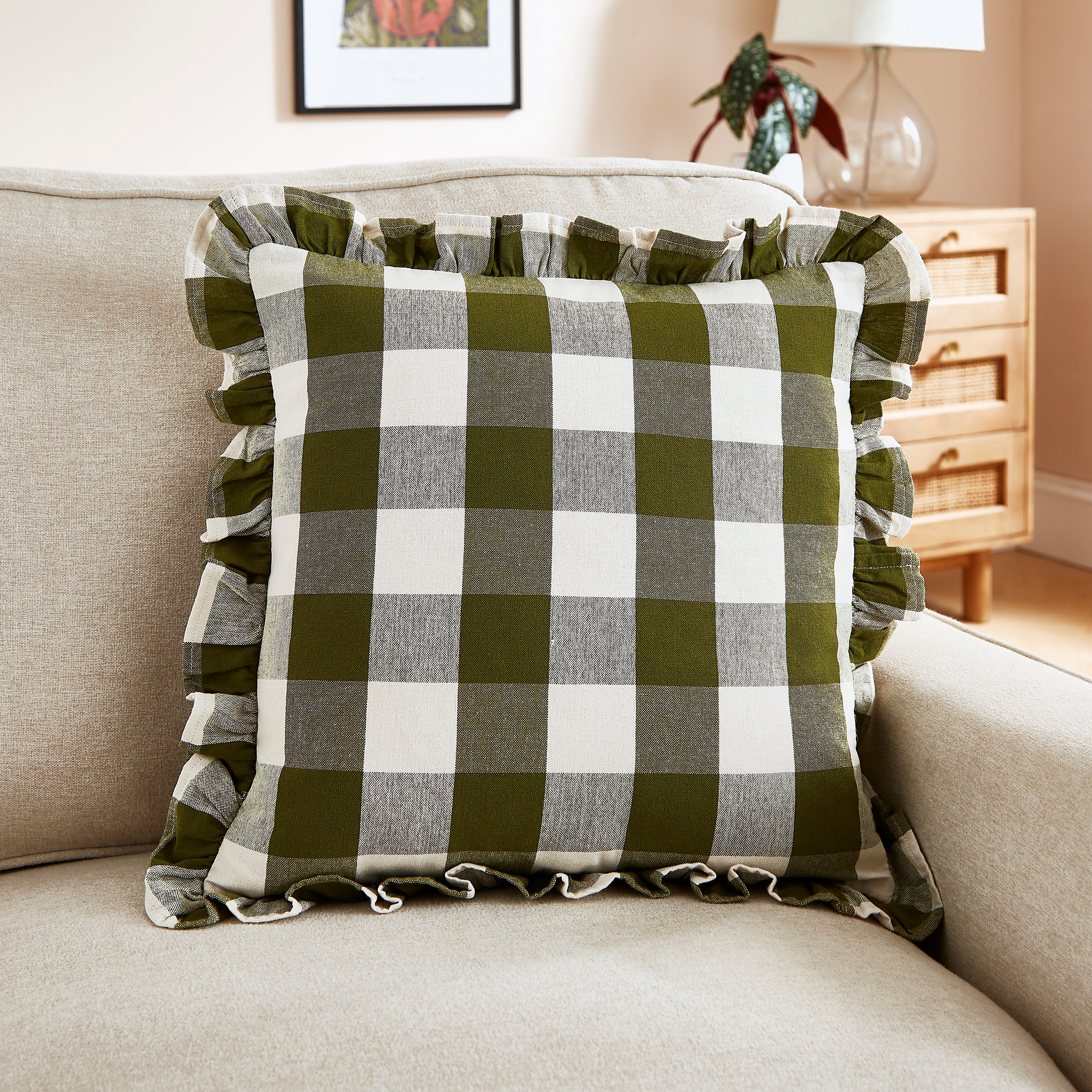 Linford Check Cushion Green