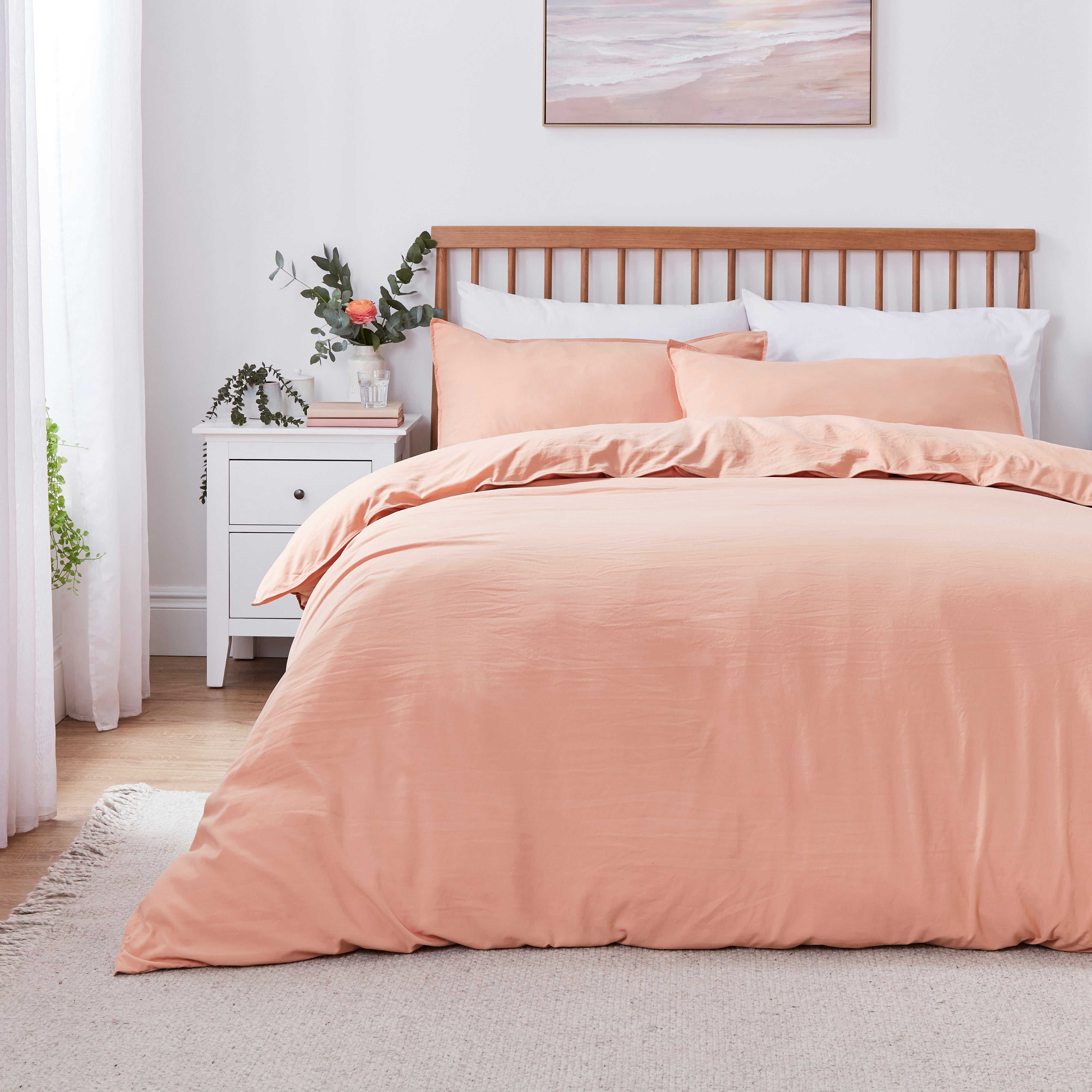 Washed Super Soft Duvet Cover And Pillowcase Set Apricot Peach