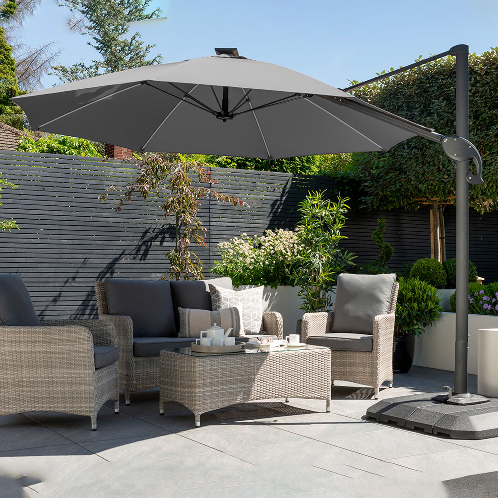 One Box 3m Round Parasol with Water Base Grey