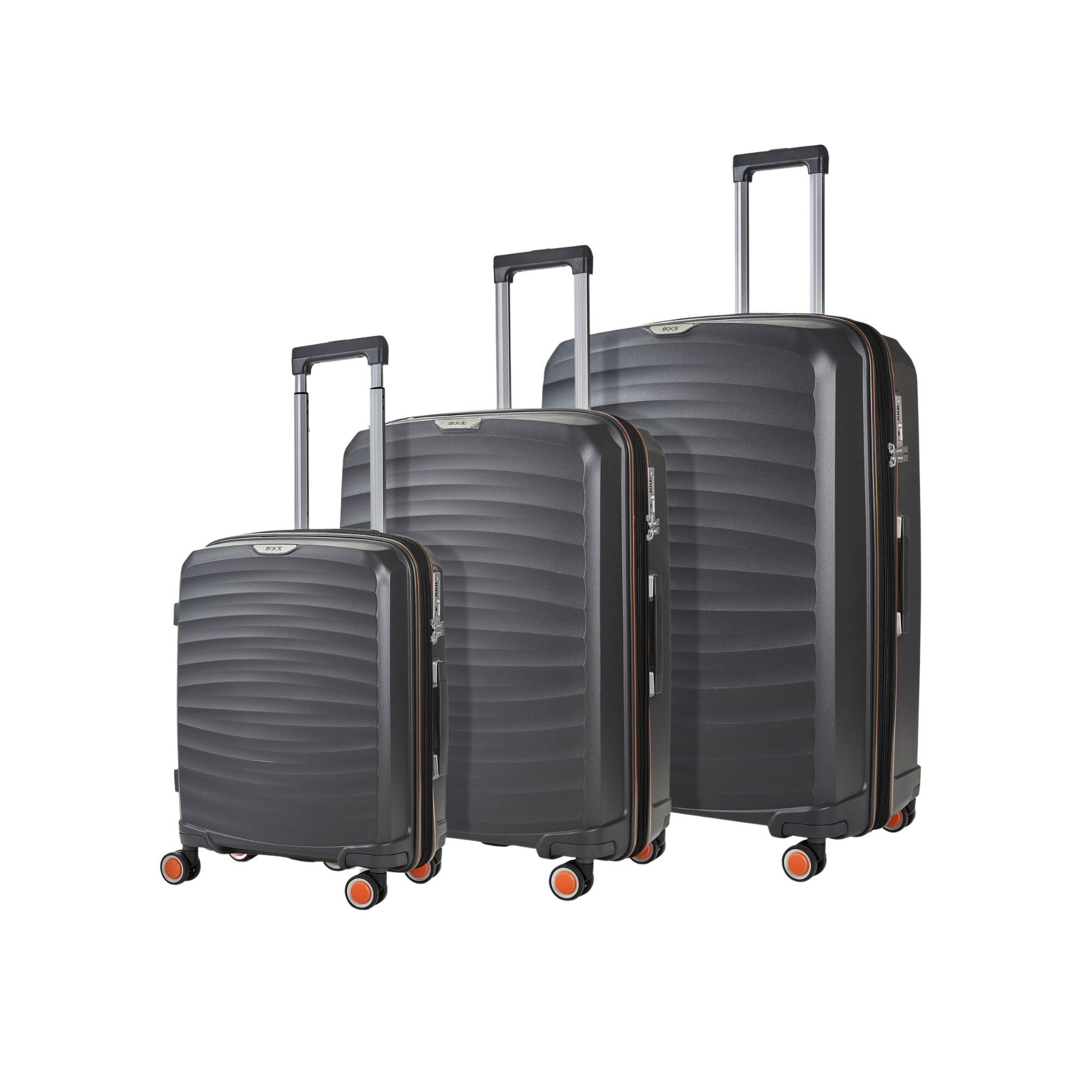 Photos - Luggage ROCK  Sunwave Set Of 3 Suitcases Charcoal 