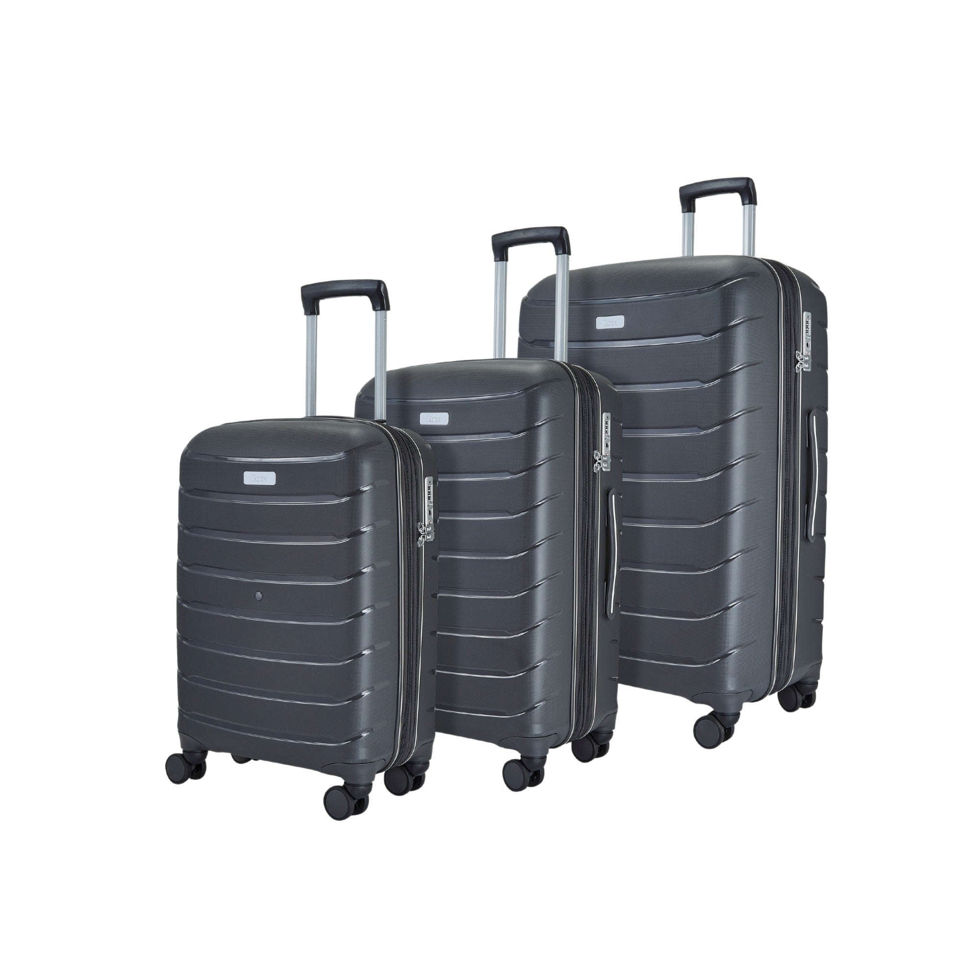 Rock Luggage Prime Set of 3 Suitcases Charcoal