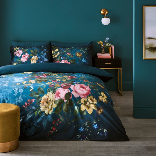 Arabella Blue Floral Velvet Duvet Cover & Pillowcase Set image 1 of 5