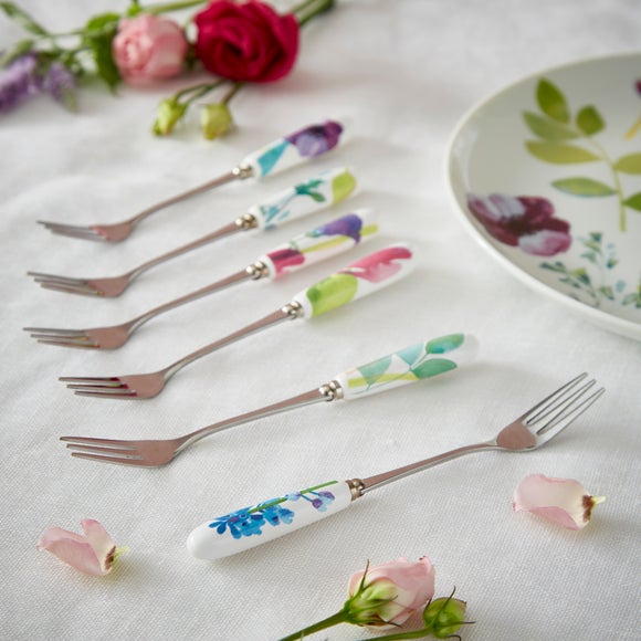 Portmeirion Set of 6 Water Garden Pastry Forks Dunelm