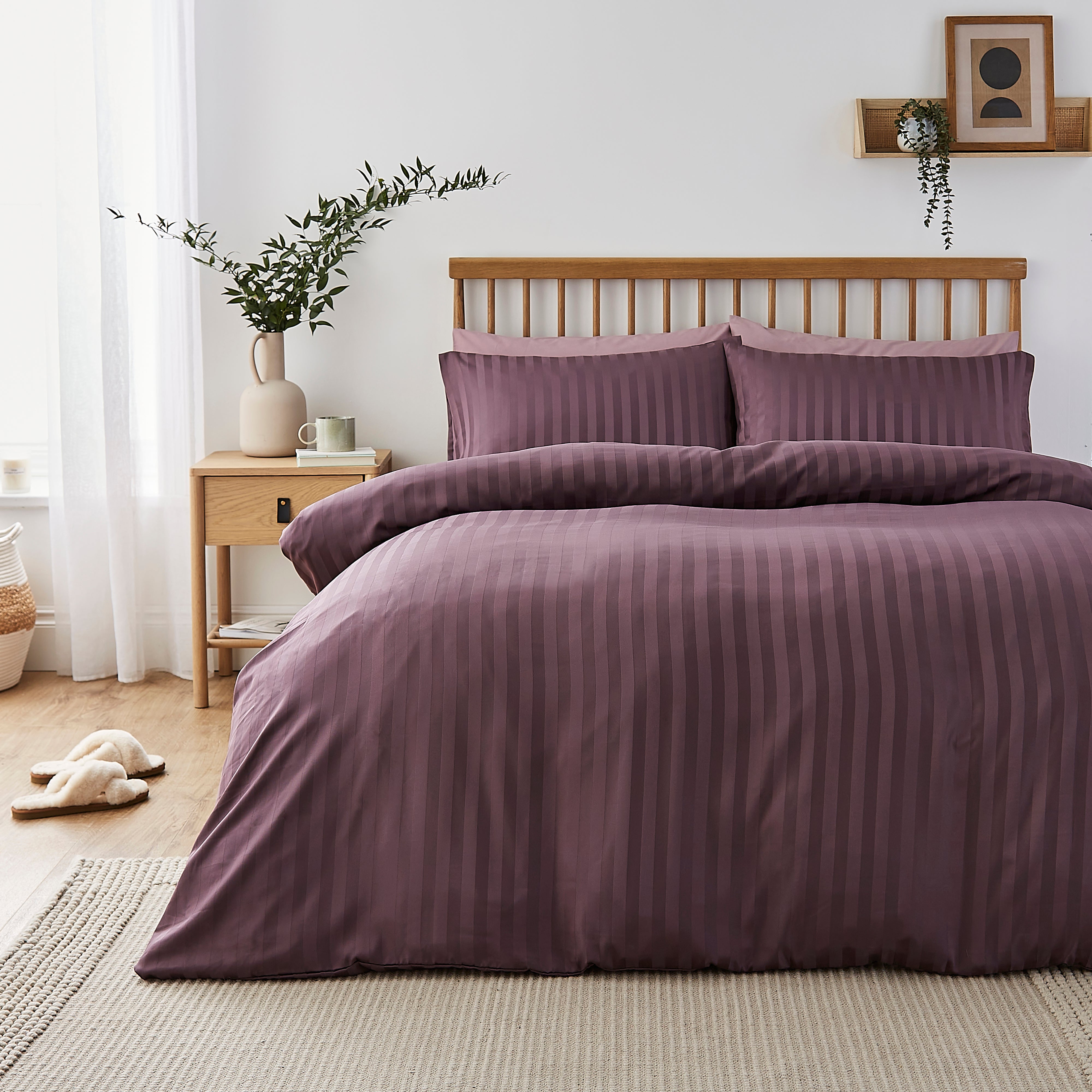 Super Soft Thistle Stripe Duvet Cover And Pillowcase Set Thistle